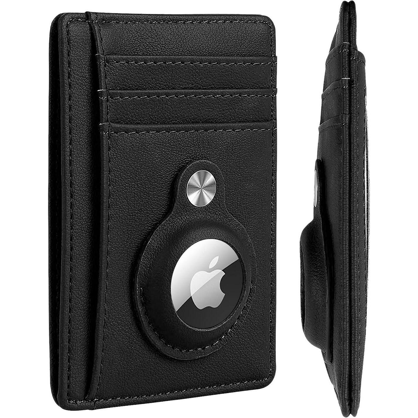 Alt View 11. SaharaCase - Slim Genuine Leather Wallet Case for Apple AirTag - Black.