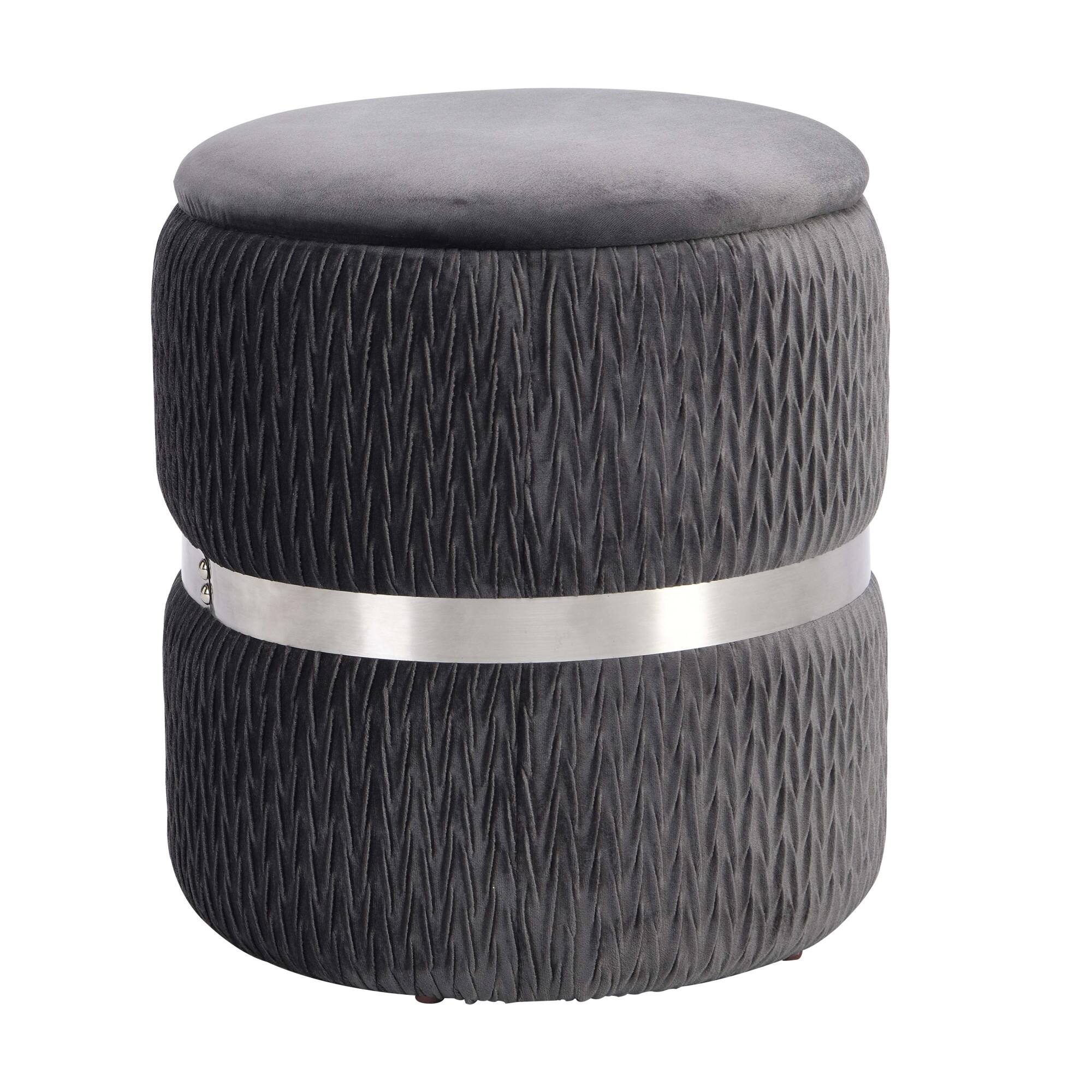 Alt View 1. GOODSILO - Modern Velvet Round Storage Ottoman with Tufted Design for Living Room and Bedroom - Grey+Silver.