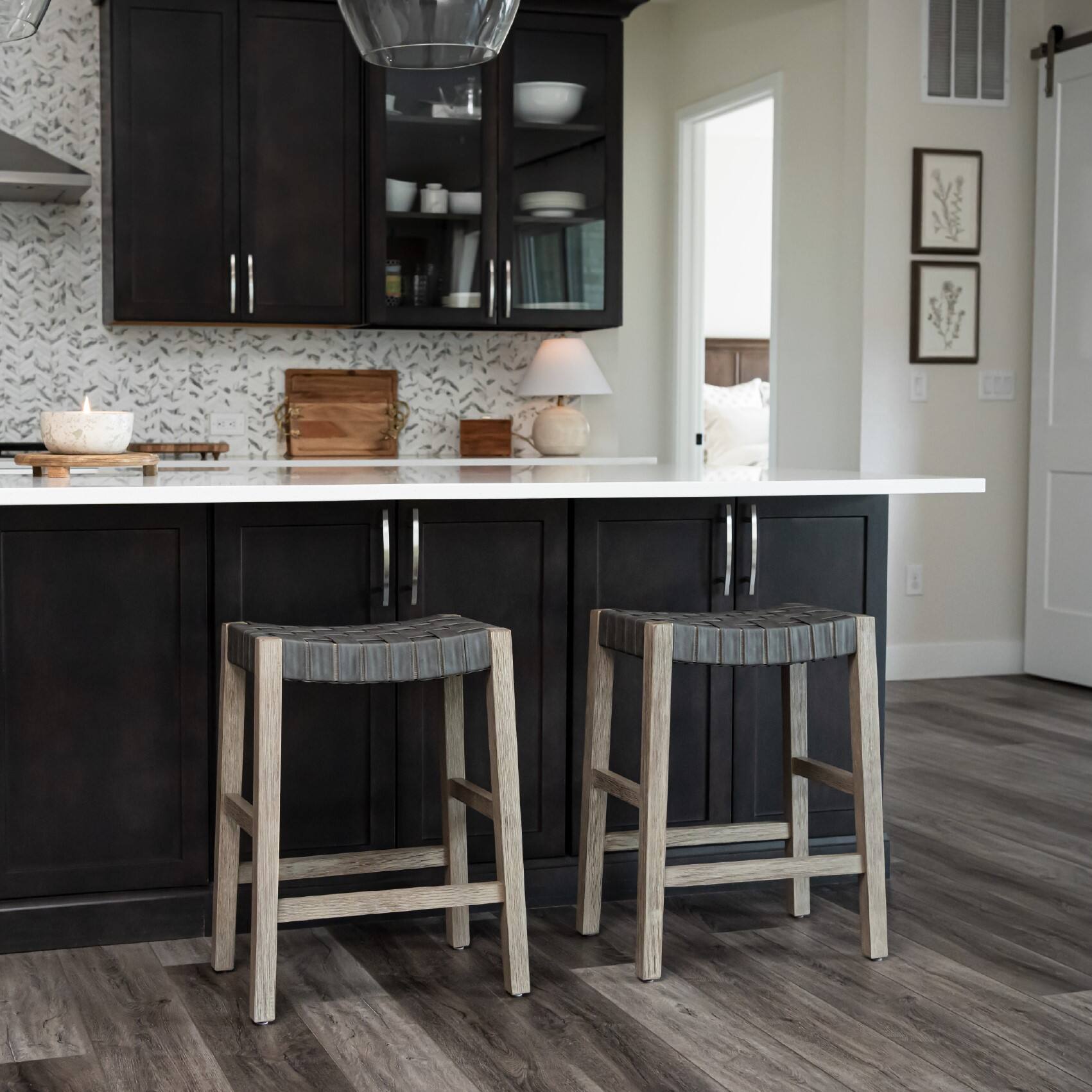 Alt View 5. Maven Lane - 26" Emerson Counter Stool In Weathered Grey Wood Finish With Vegan Leather - Weathered Grey.