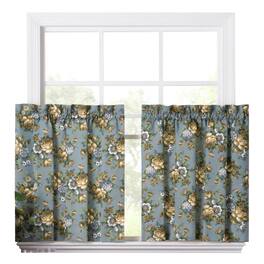Ellis Curtain - Ellis Bella Rose Stylish Medium Scale Printed Floral Pattern 1.5" Rod Pocket Tier for Windows 56"x24" - Wedge