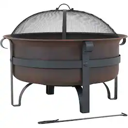 Sunnydaze - 29 in Cauldron Style Steel Fire Pit with Spark Screen - Bronze