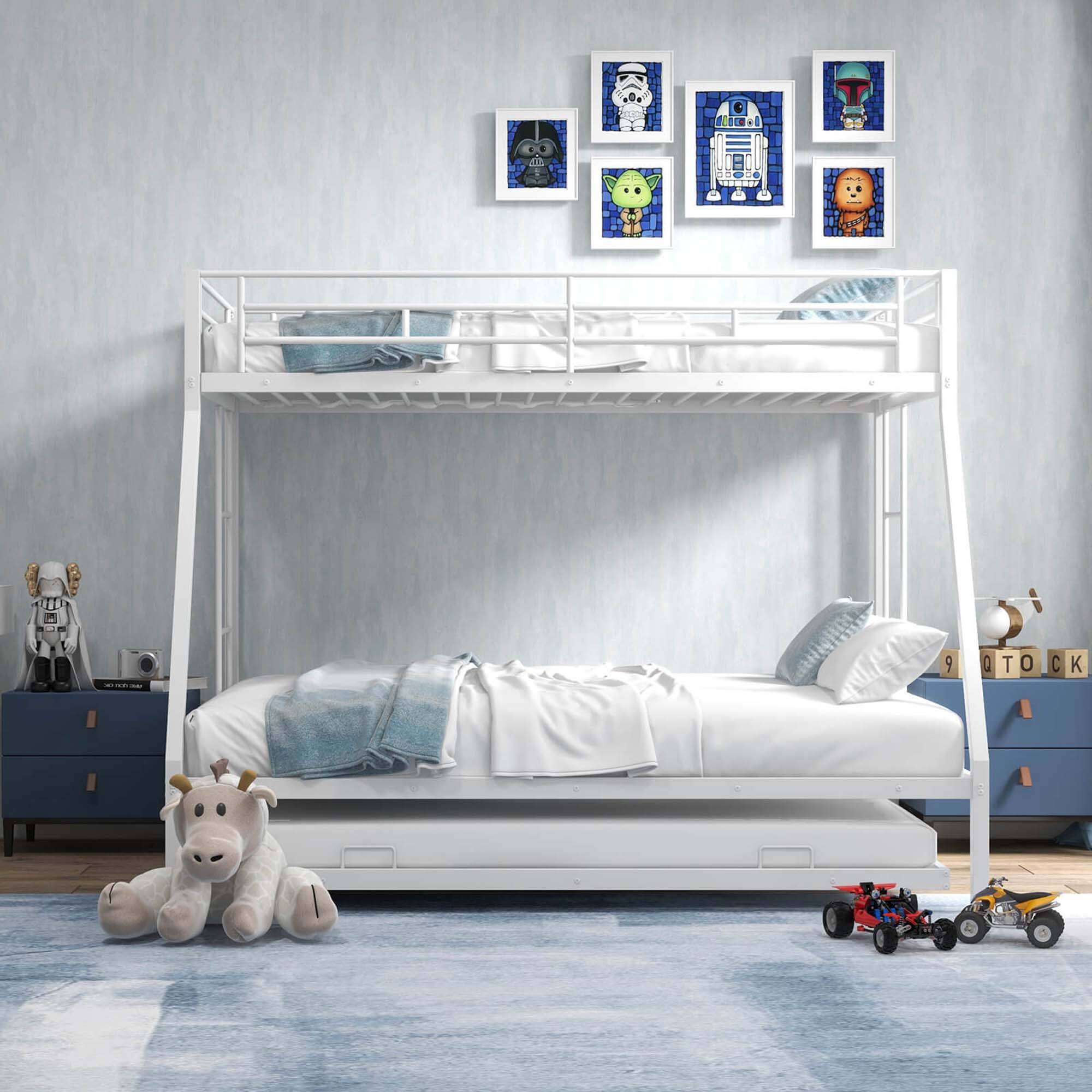 The text on the image reads "LOOK AT THE TOYS CLOSE TO THE BED".