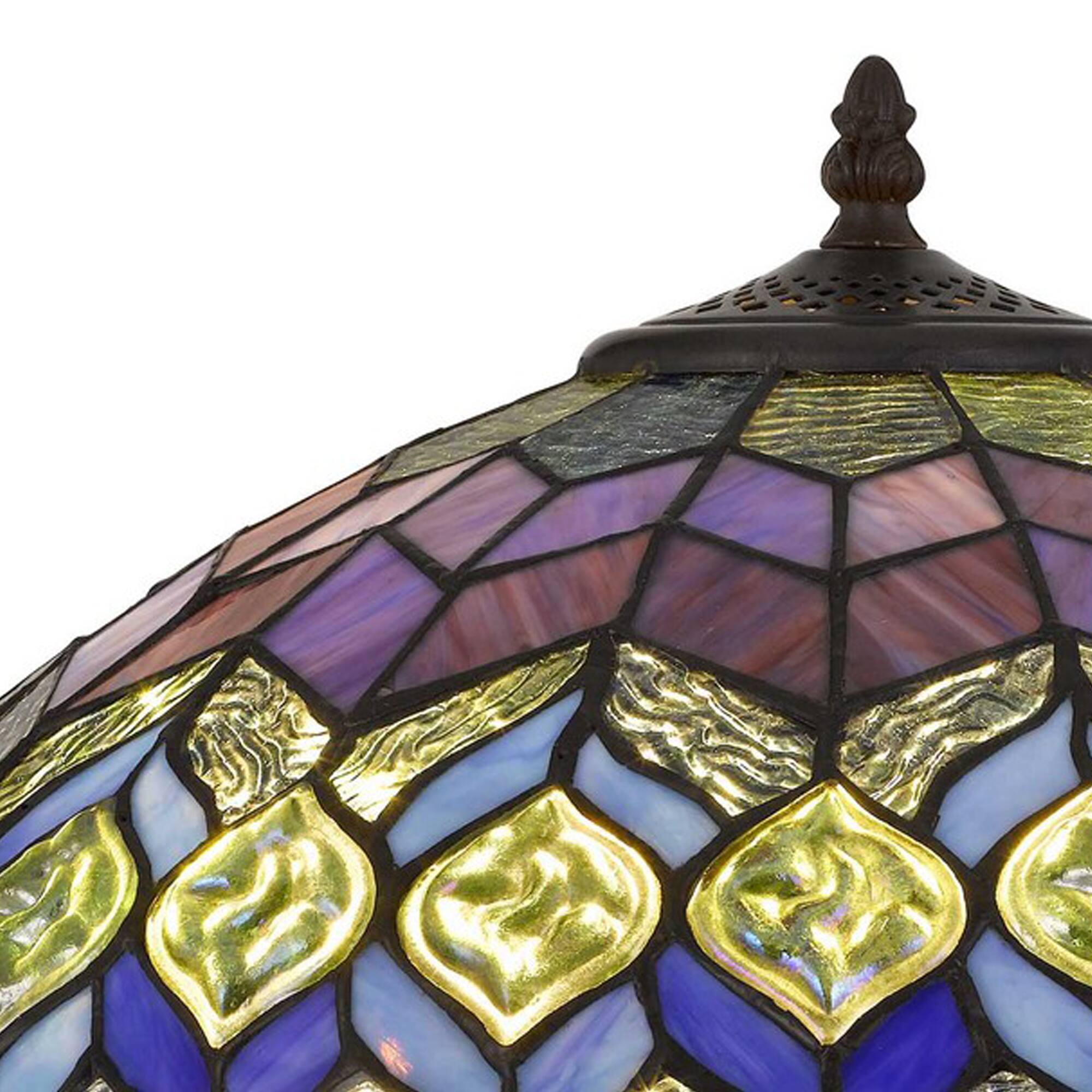 Angle. Manhattan Lane - 120 Watt Tiffany Table Lamp with Engraved Base - Multicolor.