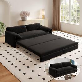 Trinkets Crazed - 66" Queen Size Sofa Bed, 3 in 1 Convertible Pull Out Sleeper Sofa with Thicked Cushions and Side Storage - Black