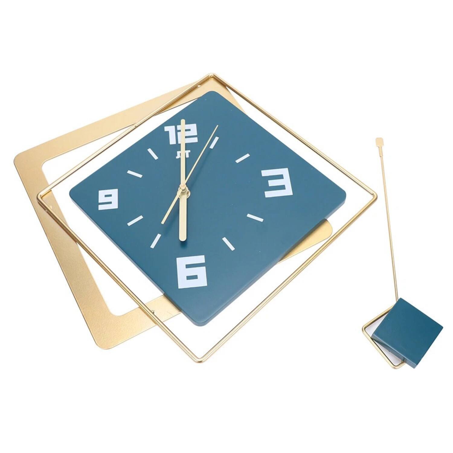 Angle. Stock Preferred - Modern Metal Large Wall Clock Silent Digital Hanging Wall Clock - Blue.