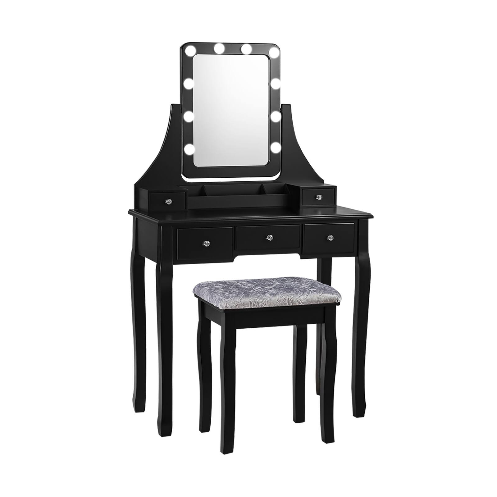 Front. Ecooso - Vanity Dressing Table Set with 10 Adjustable LED Bulbs, Mirror, and Soft Cushioned Stool - Black.