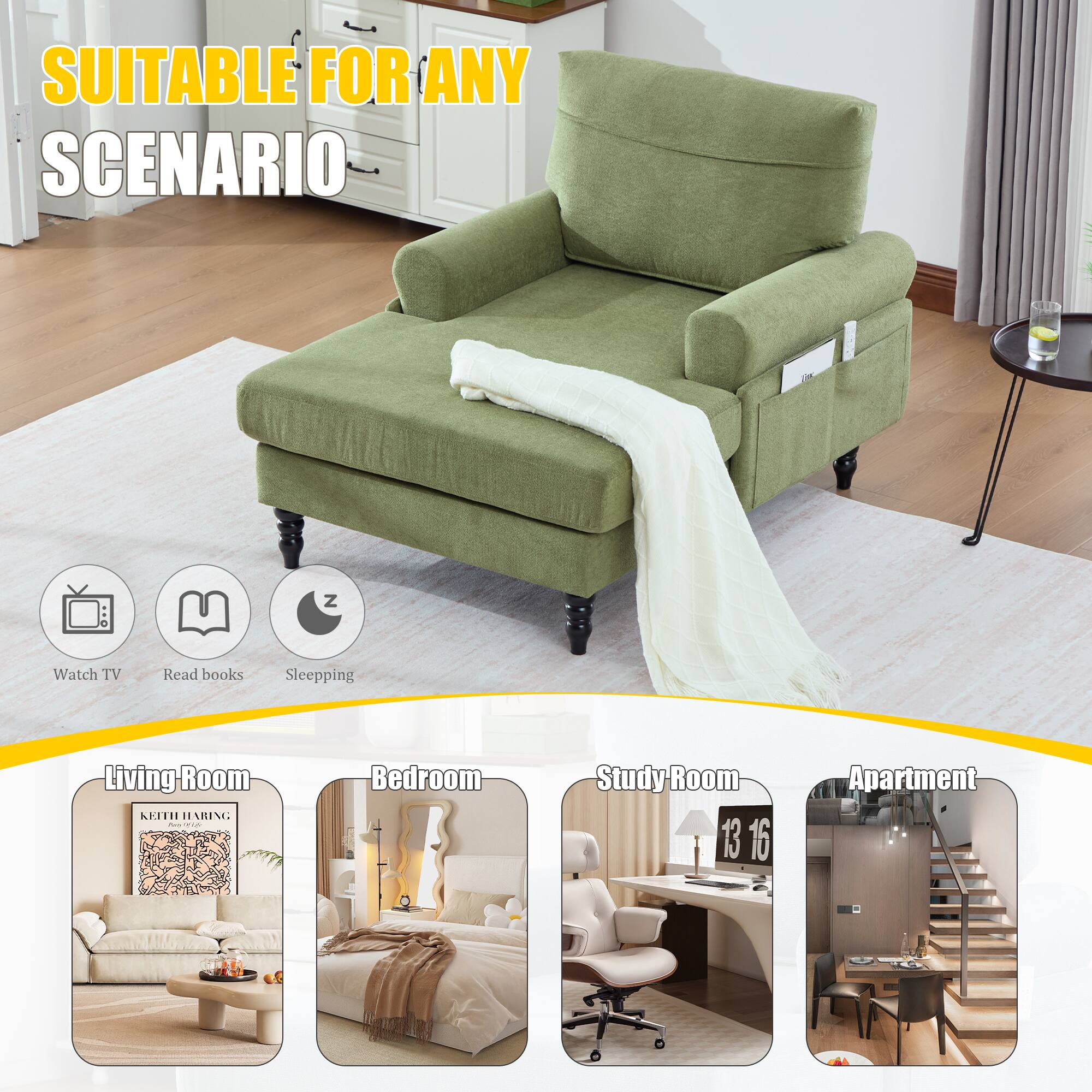 SUITABLE FOR ANY SCENARIO

Watch TV  
Read books  
Sleeping  

Living Room  
Bedroom  
Study Room  
Apartment  

FARENG: 4 Bedroom Study Room 13 16 Apartment