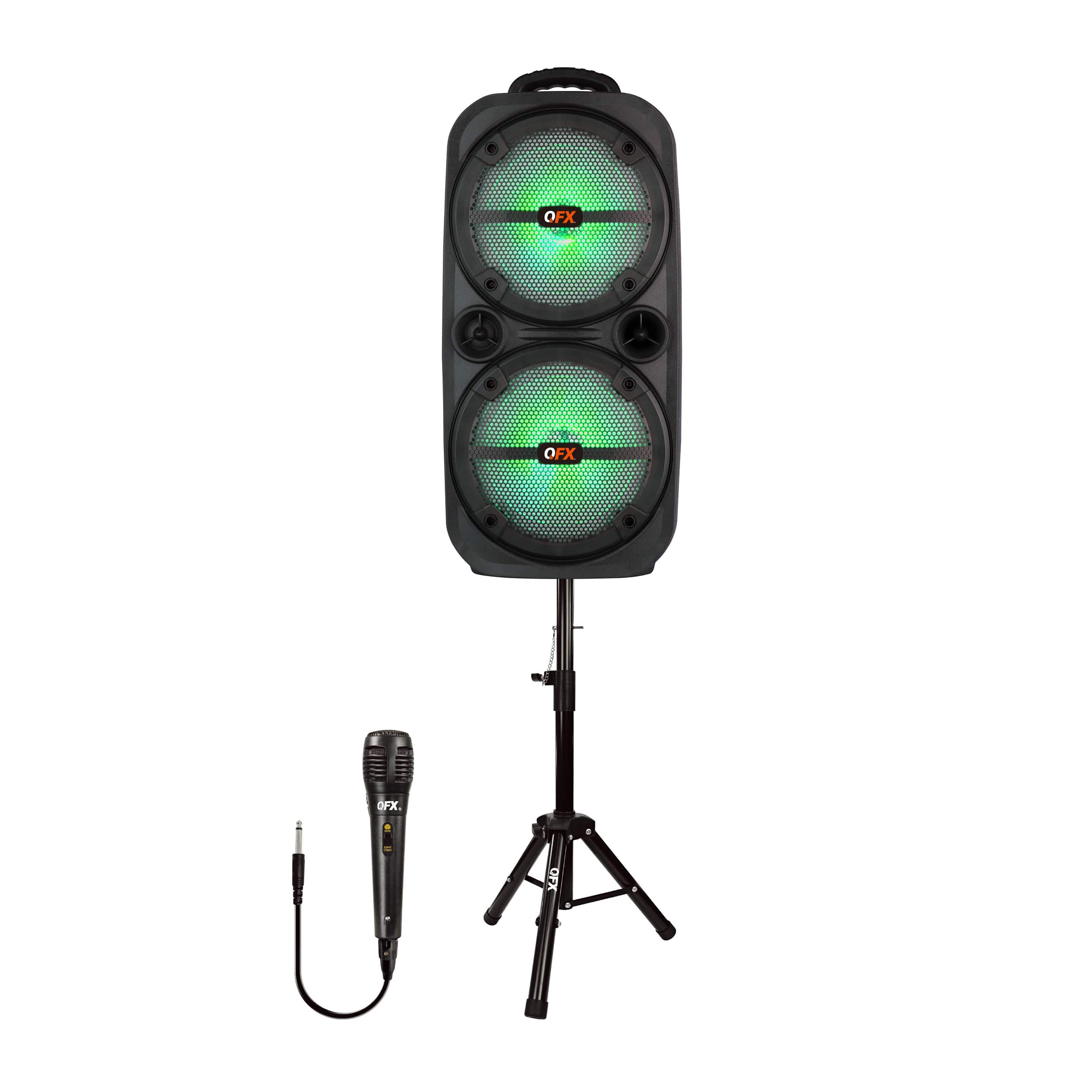 Alt View 11. QFX - 2 x 8" BT Recharge Speaker with Microphone & Stand - Black.