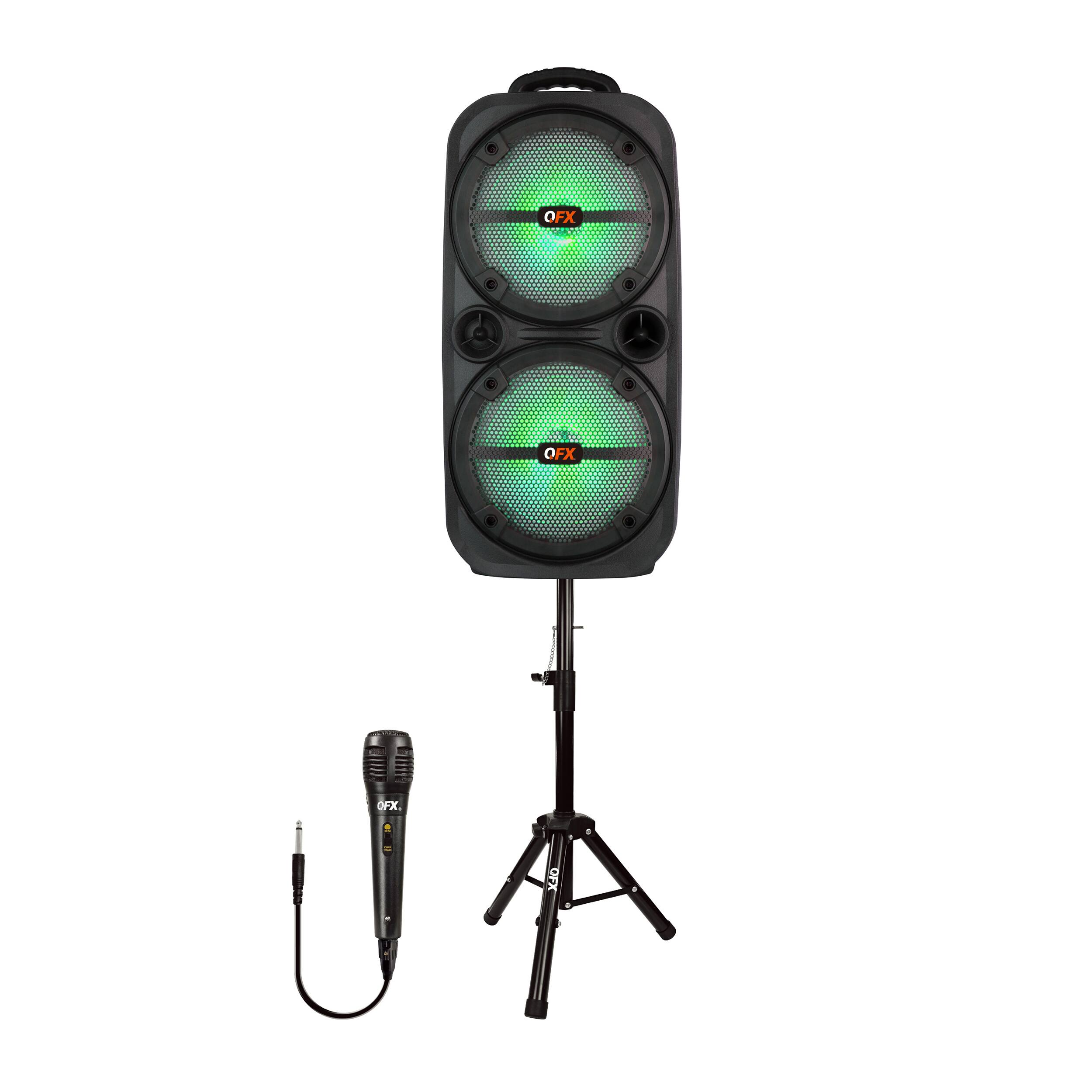 Alt View 11. QFX - 2 x 8" BT Recharge Speaker with Microphone & Stand - Black.