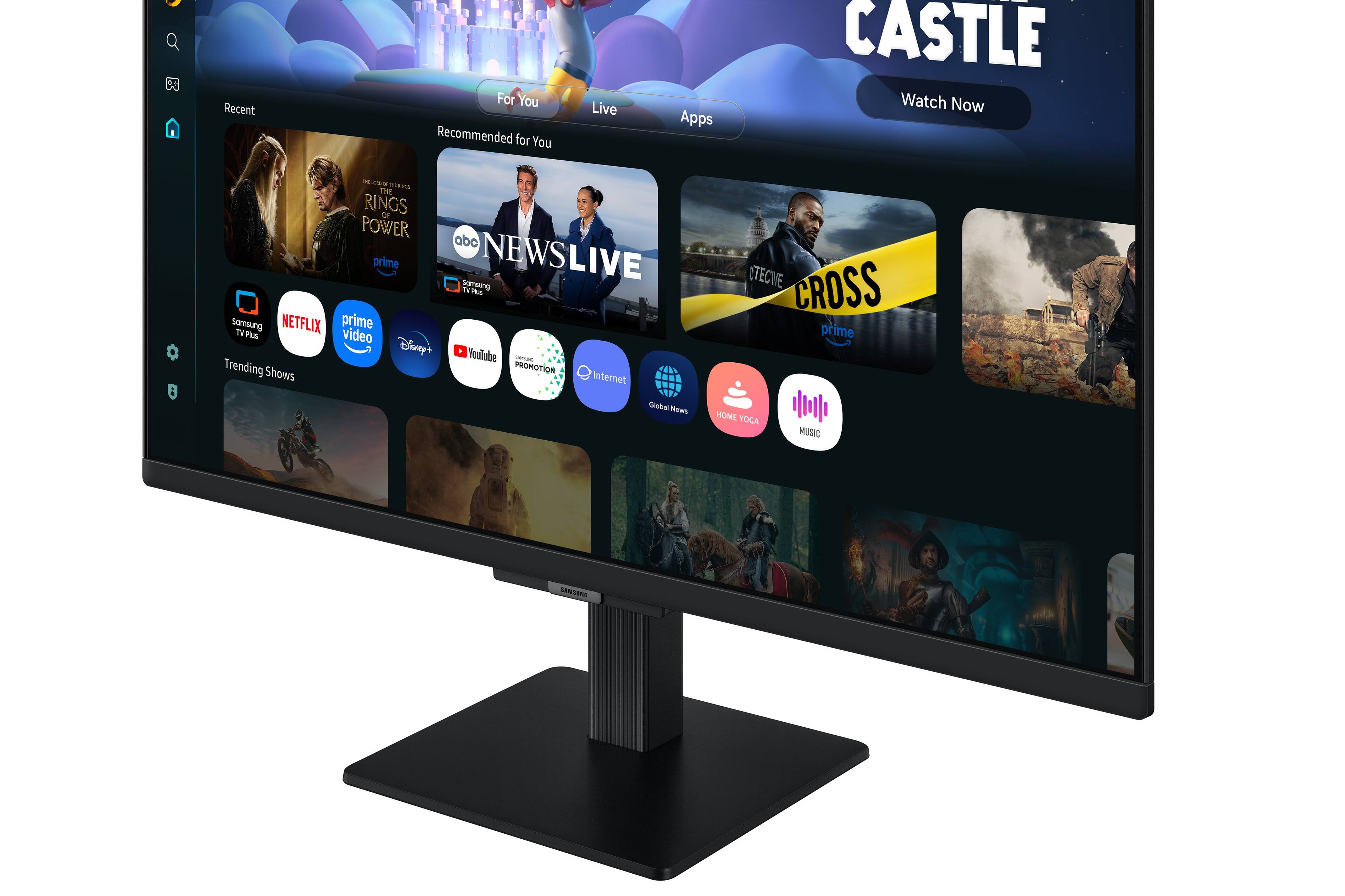 Recent  
For You Recommended for You  
Live  
Apps  
CASTLE Watch Now  
- CONEAM - KANA THE RINGS OF POWER abc prime NEWSLIVE somsung IT'S Pius Samsung NETFLIX prime TV Plus video Disney YouTube SIMMEDICANCE Trending Shows PROMOTION Internet  
TECIVE CROSS prime  
Cholest News  
HOME YOGA  
MUSIC  
SUMNHANS