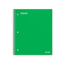 Staples - Premium Poly 1-Subject Notebook, 8" x 10.5", Wide Ruled, 100 Sheets - Green
