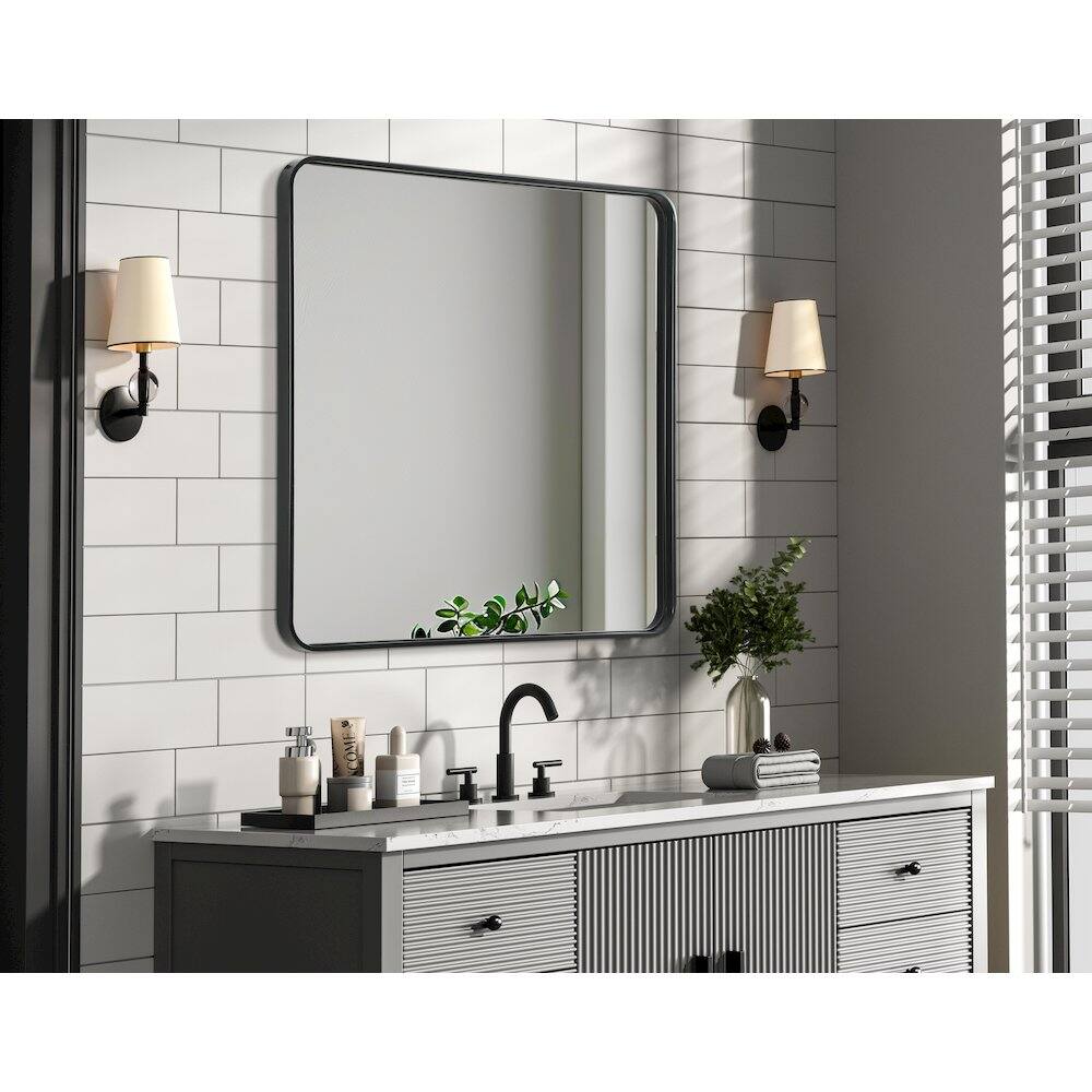 Alt View 2. Elegant Decor - Contour Metal Rectangle Mirror 36x36 in Black - Black.