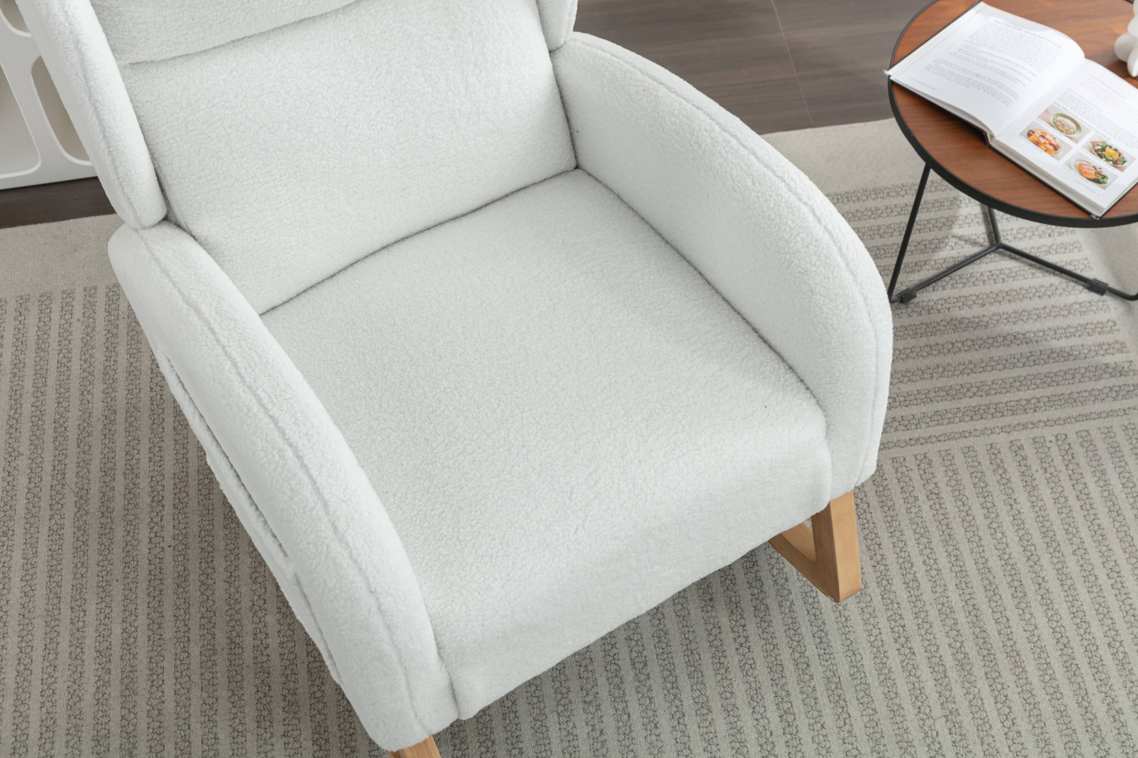 Back. Anysun - Teddy Fabric Rocking Chair With Packet Wood Legs - White.