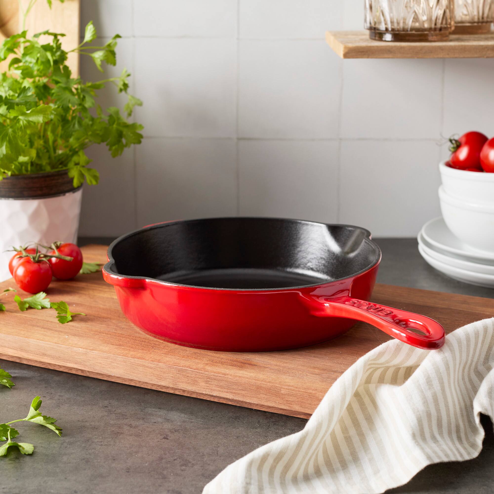 Alt View 1. Staub - STAUB Cast Iron 8.5-inch Traditional Deep Skillet - Cherry - Cherry.