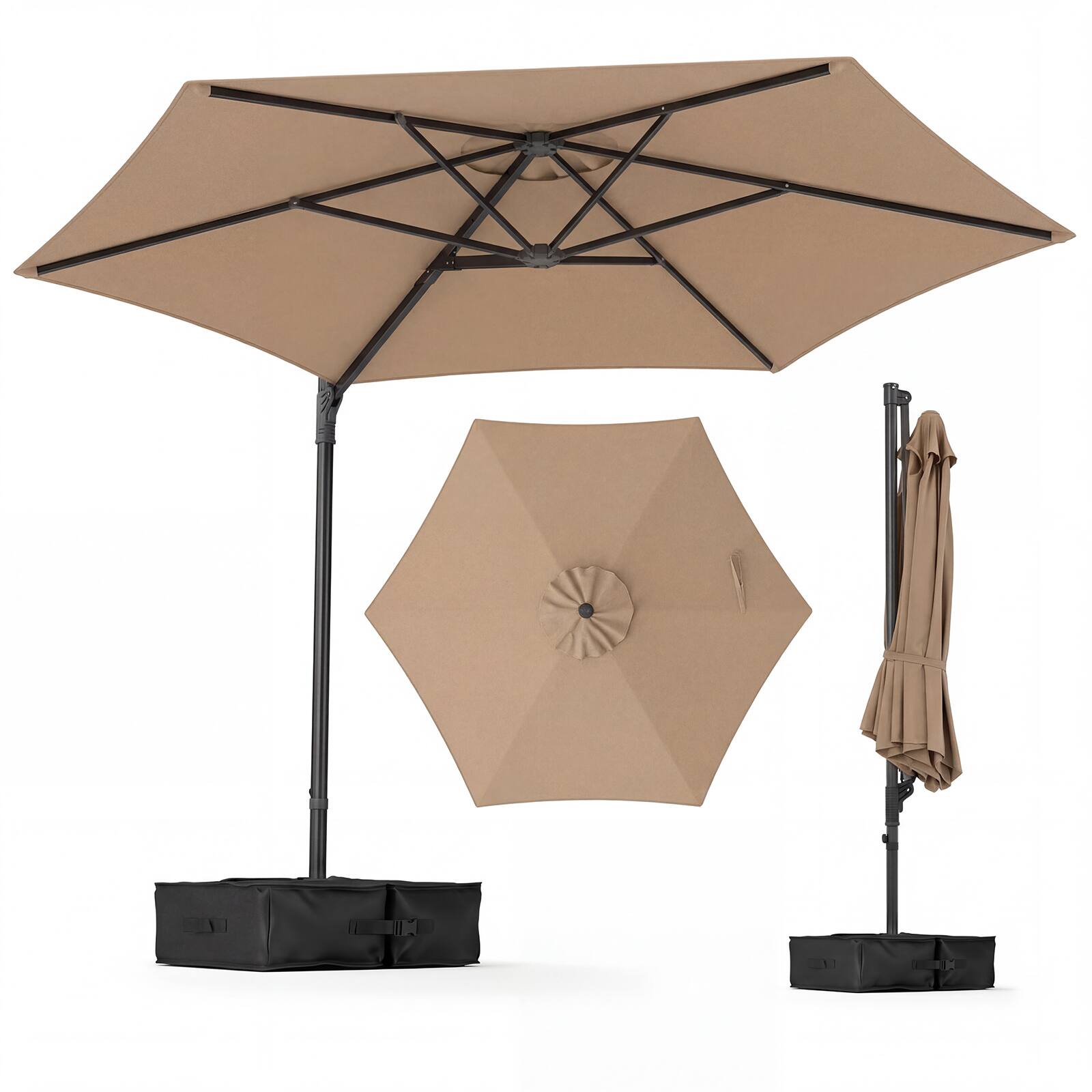 Alt View 5. Gymax - Gymax 10 FT Outdoor Cantilever Umbrella w/360-Degree Rotation Air Vent Cross Base Included Patio Tan - Brown.