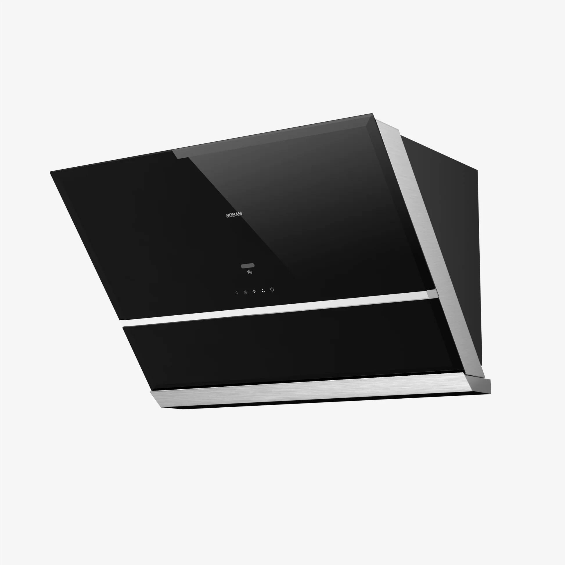 Left. Robam - 1050 CFM Slant Vent Side-Draft Under Cabinet/Wall Mount Range Hood,Gesture & Touch Control, LED Light,Wash-Free Filter - Black.