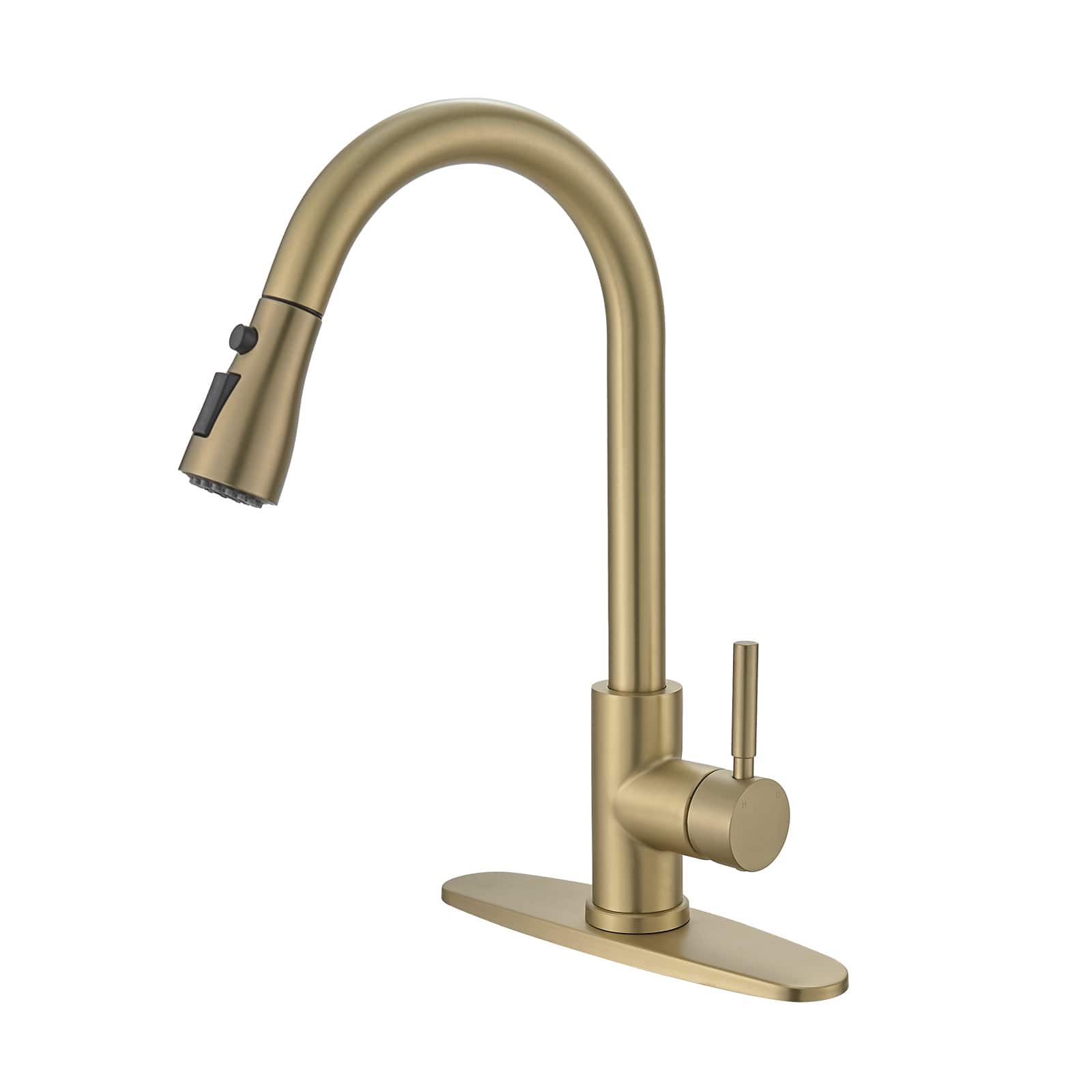 Nickel Gold Kitchen Sink Faucet with Deck Plate Pull out Sprayer Single Handle