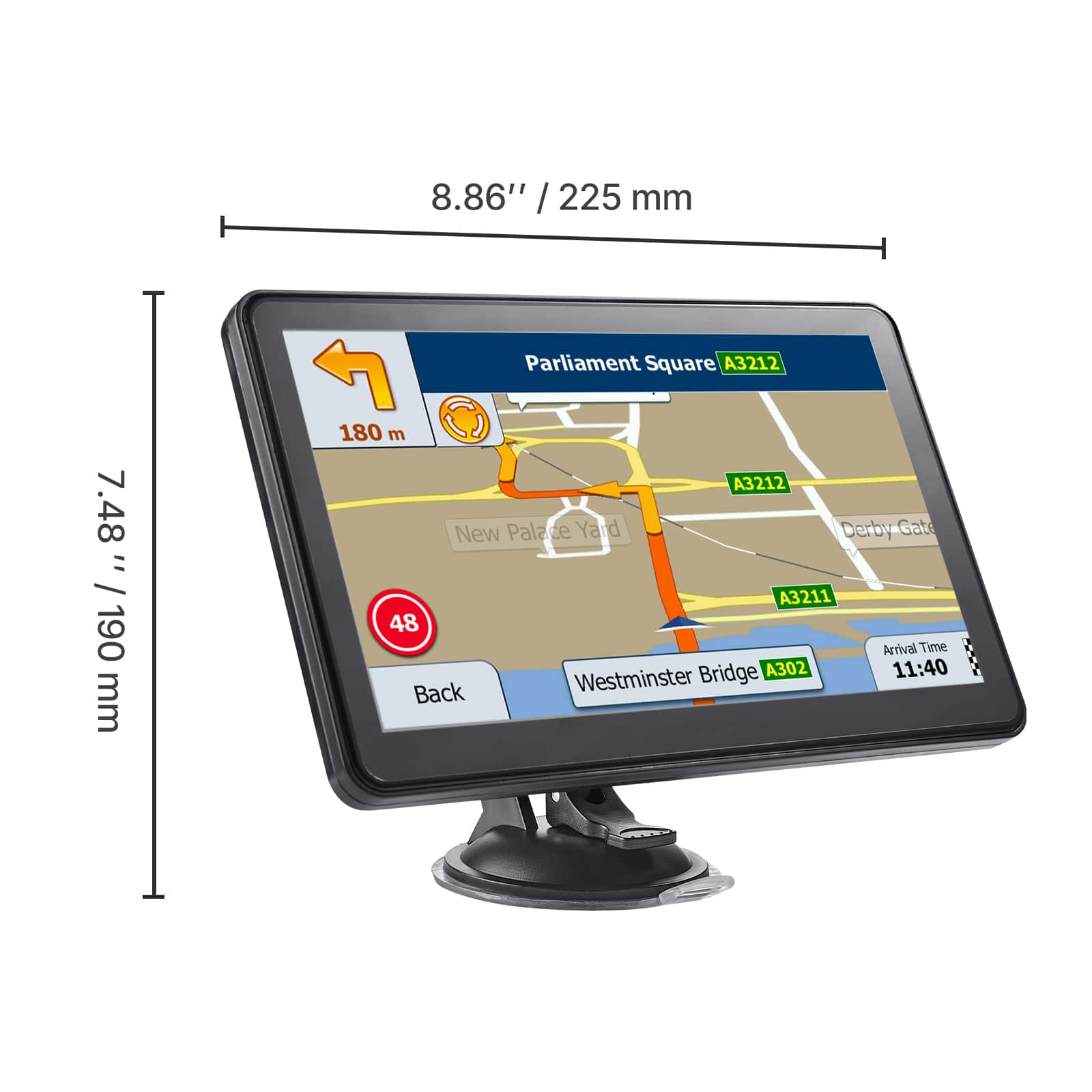 8.86" / 225 mm
7.48" / 190 mm
Parliament Square A3212
180 m
A3212
New Palace Yard
Derby Gate A3211
48
Arrival Time
Westminster Bridge A302
11:40
Back