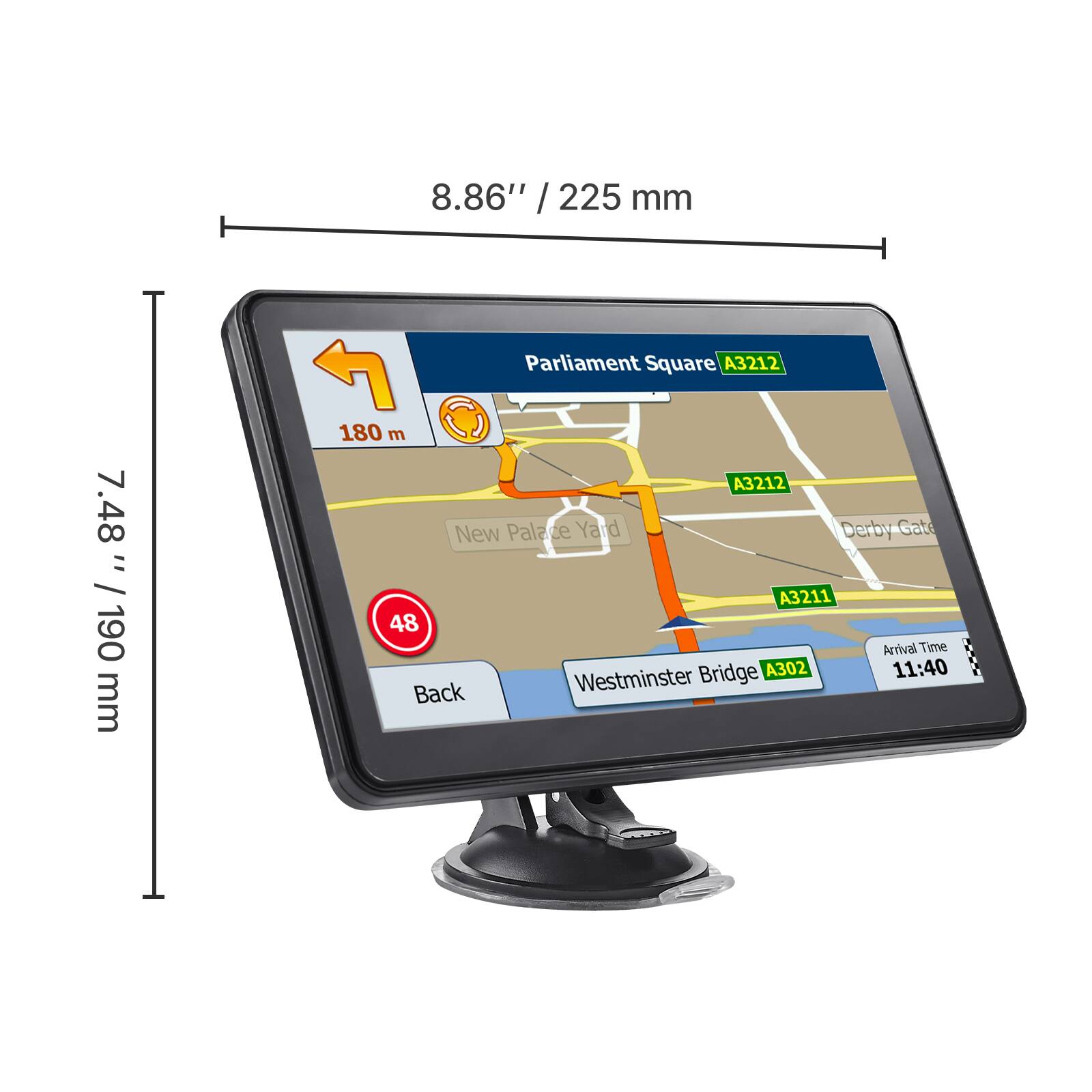 8.86" / 225 mm
7.48" / 190 mm
Parliament Square A3212
180 m
A3212
New Palace Yard
Derby Gate A3211
48
Arrival Time
Westminster Bridge A302
11:40
Back