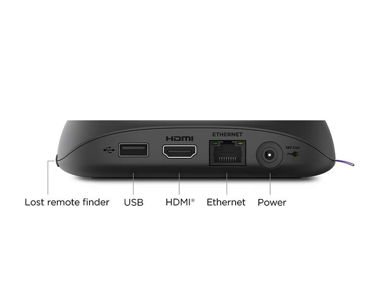 - Lost remote finder
- USB
- HDMI
- Ethernet
- Power

12V 1.5A
