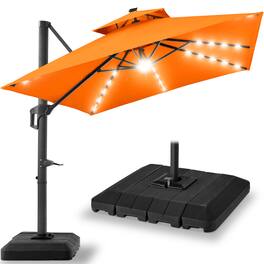 Best Choice Products - 10x10ft 2-Tier Square Outdoor Solar LED Cantilever Patio Umbrella w/ Base Included - Orange