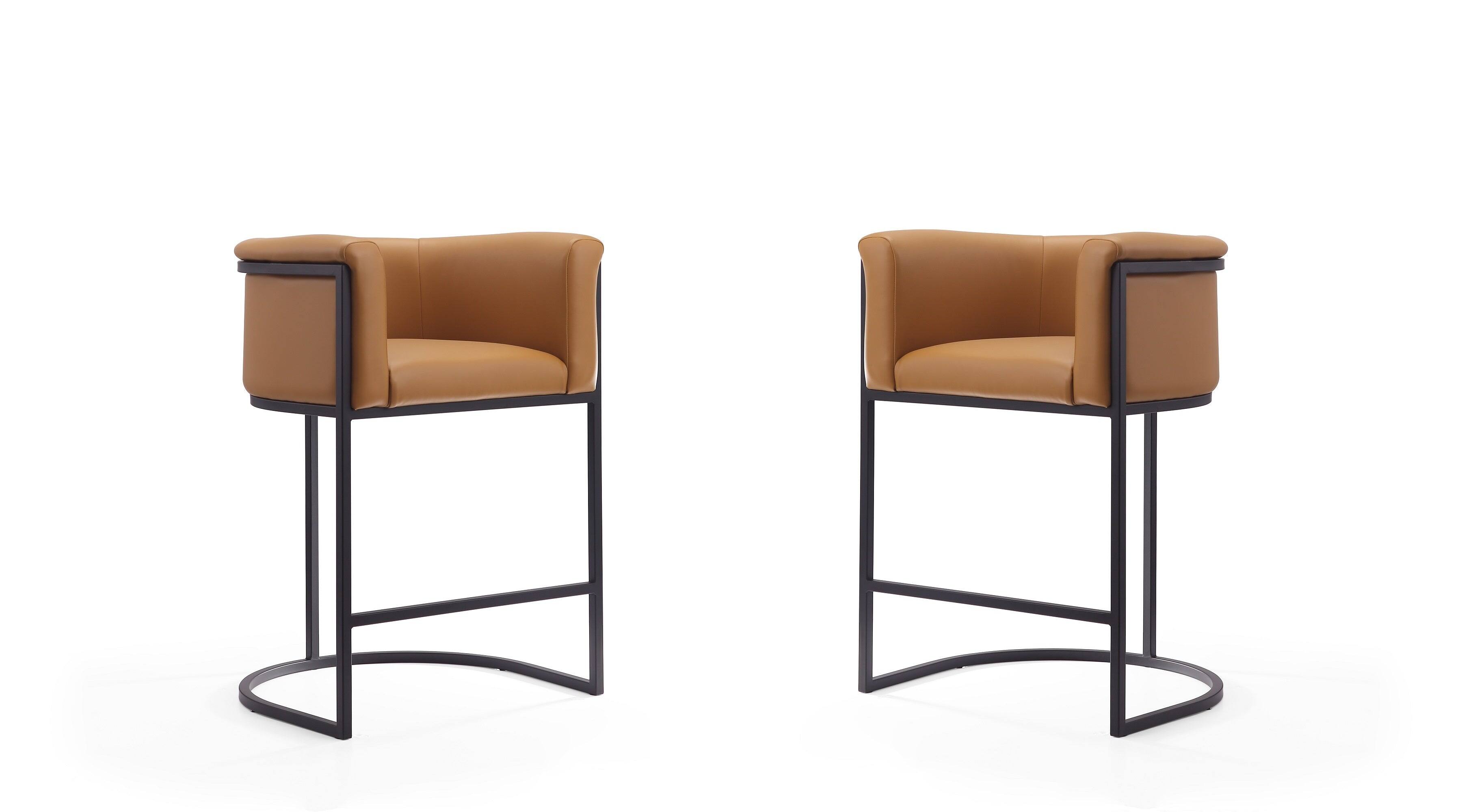 Manhattan Comfort - Cosmopolitan Mid-Century Modern Metal Upholstered Counter Stool - Set of 2 - Camel