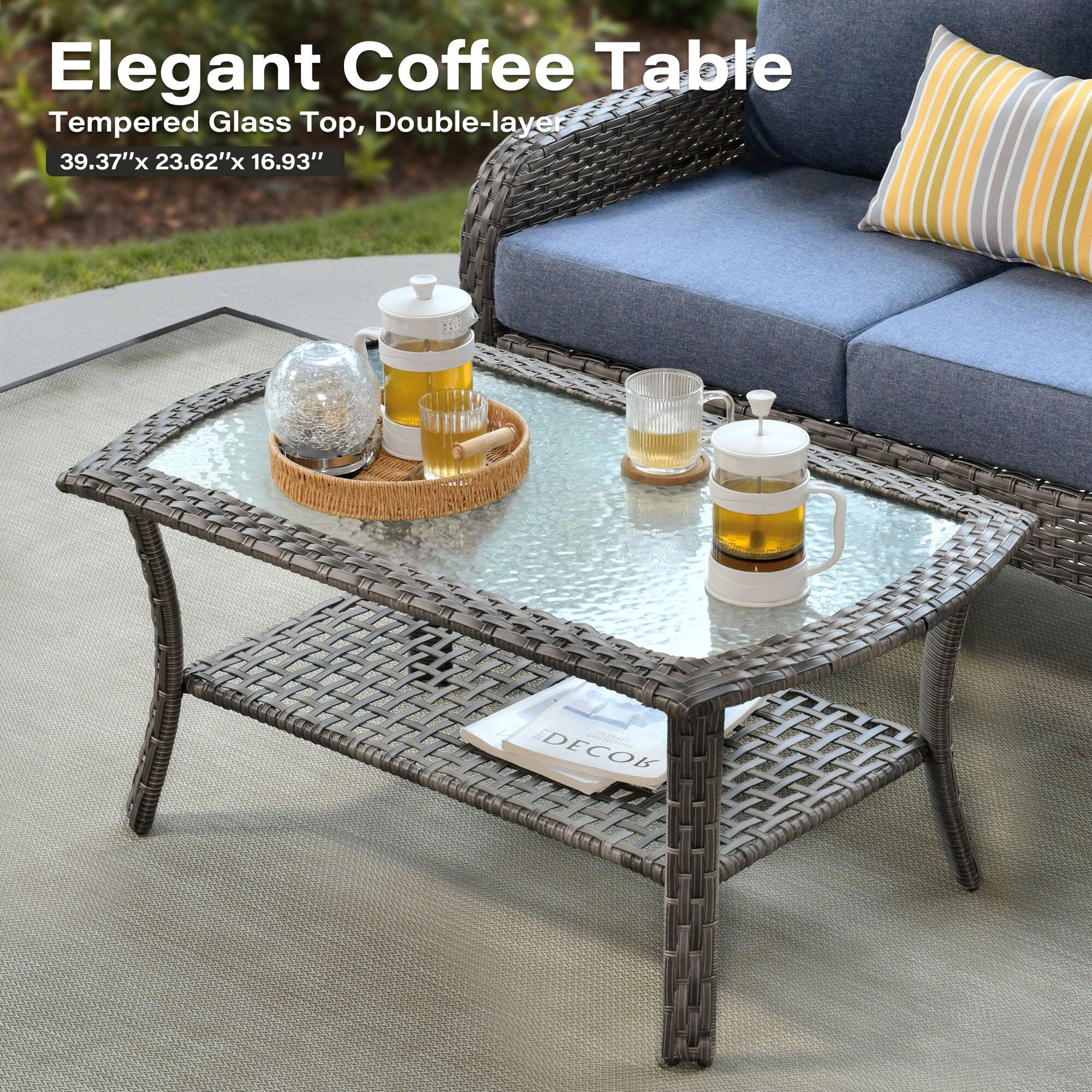 Elegant Coffee Table  
Tempered Glass Top, Double-layer  
39.37" x 23.62" x 16.93"