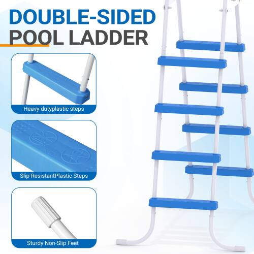 DOUBLE-SIDED POOL LADDER

Heavy-duty plastic steps

Slip-Resistant Plastic Steps

Sturdy Non-Slip Feet