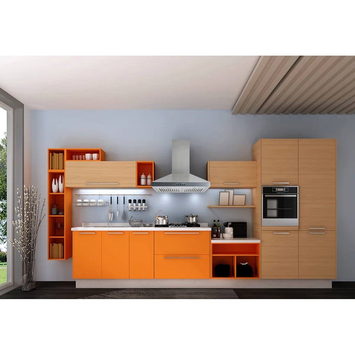 Angle. Winflo - Winflo 30 inch Convertible 300 CFM Stainless Steel Wall Mount  Range Hood with Baffle Filters - Stainless Steel.