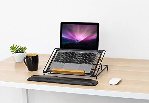 Left. HongFei - Laptop Stand for Desk, Adjustable Height Steel Laptop Riser for 10–15 Inch Laptops & Tablets, Foldable Portable Stand - Black.