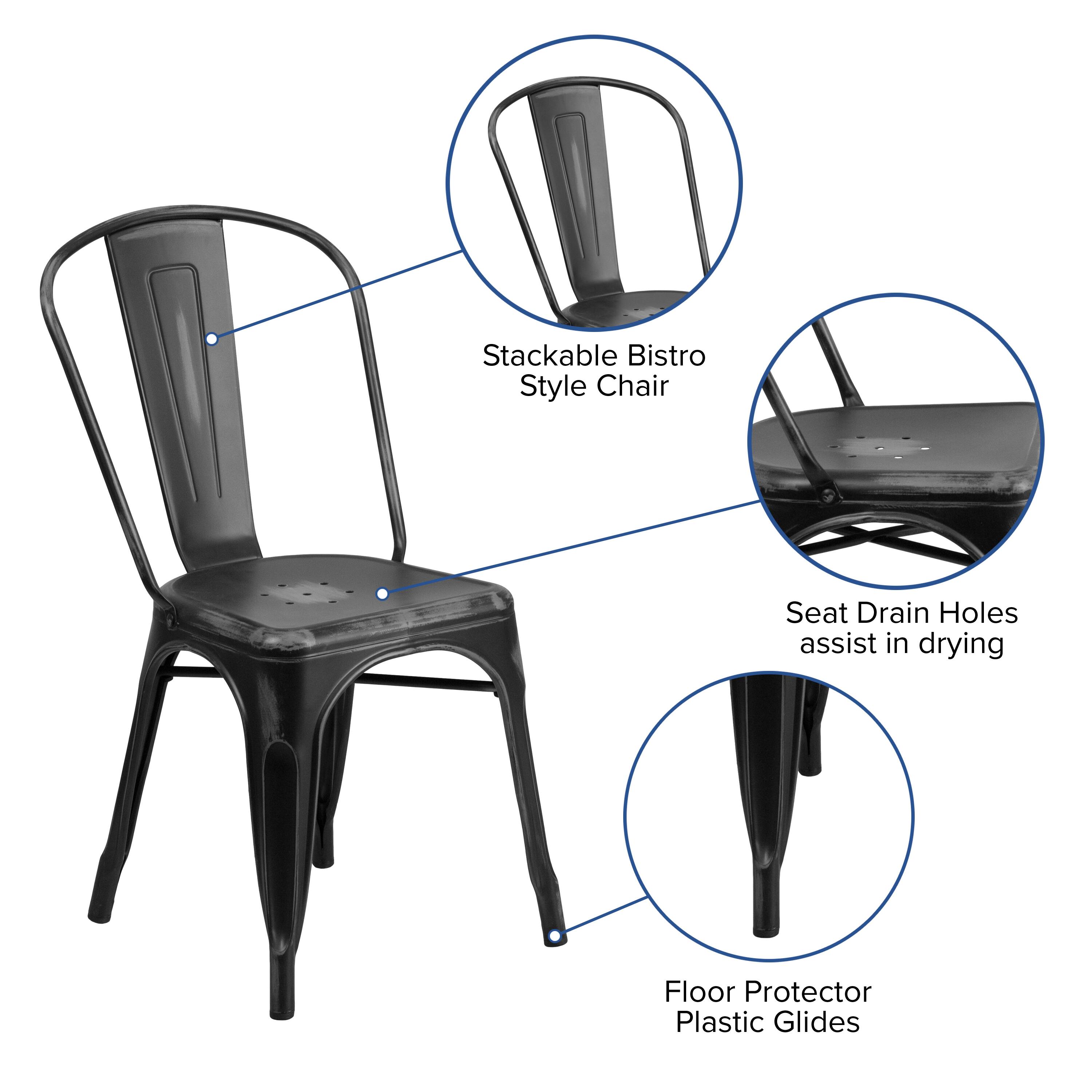 Stackable Bistro Style Chair Seat Drain Holes assist in drying Floor Protector Plastic Glides