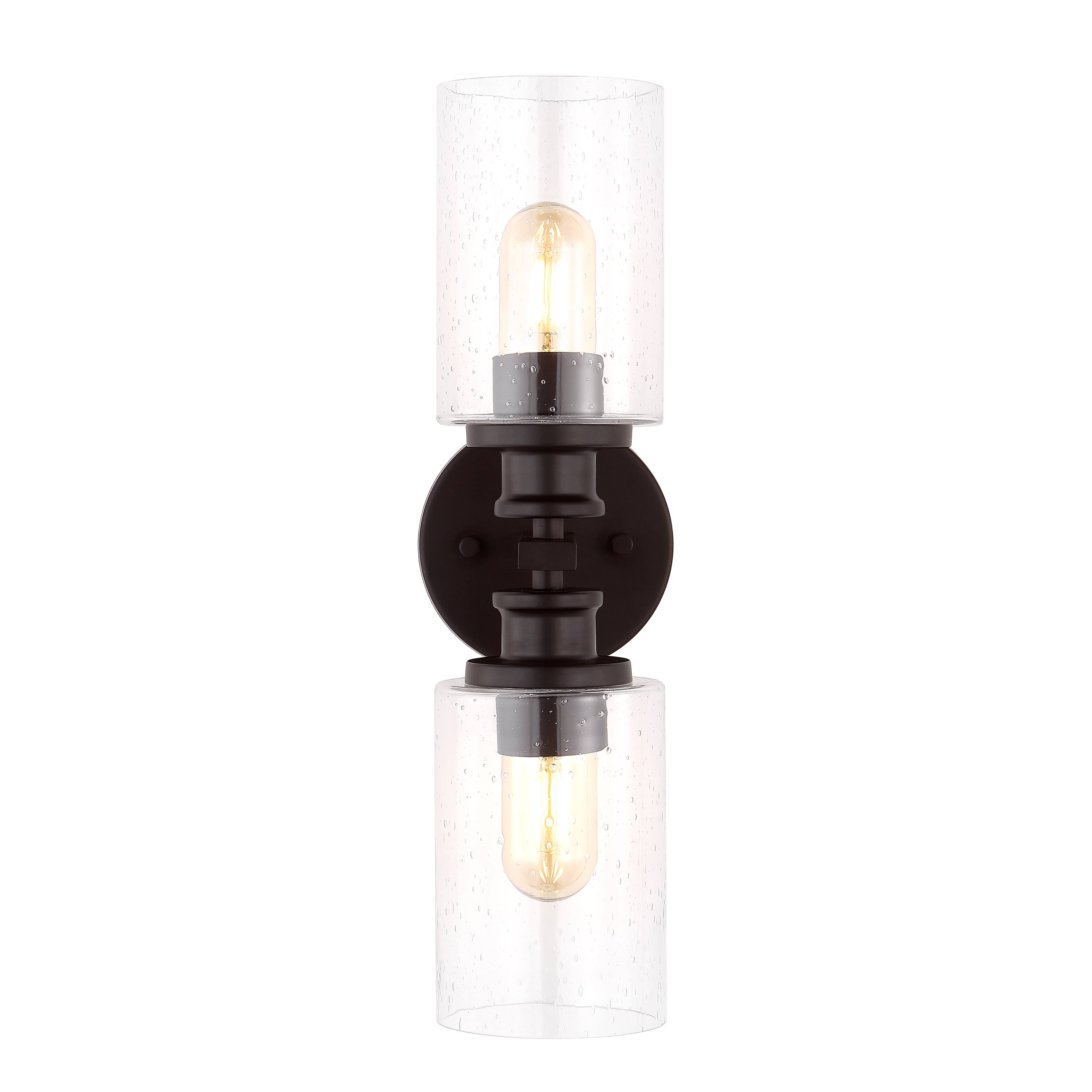 Alt View 7. Jonathan Y - Jules Edison 16.5" Cylinder 2-Light Iron/Seeded Glass Farmhouse Contemporary LED Wall Sconce, Oil Rubbed Bronze - Oil Rubbed Bronze.