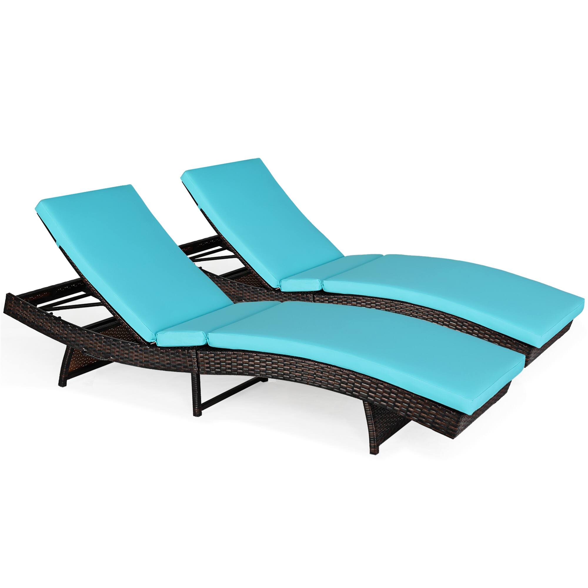 Alt View 1. Gymax - Gymax Set of 2 Foldable Patio Rattan Chaise Lounge Chair w/5 Back Positions Turquoise Cushion - Turquoise.