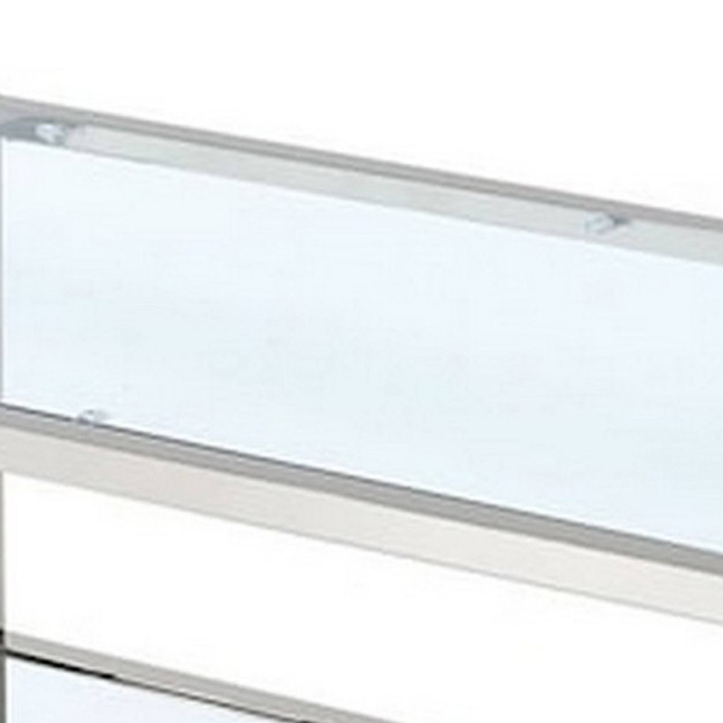 Alt View 3. Manhattan Lane - Paire 47 Inch Coffee Table, Glass Top, Mirrored Bottom Shelf, Metal Accents - Silver.