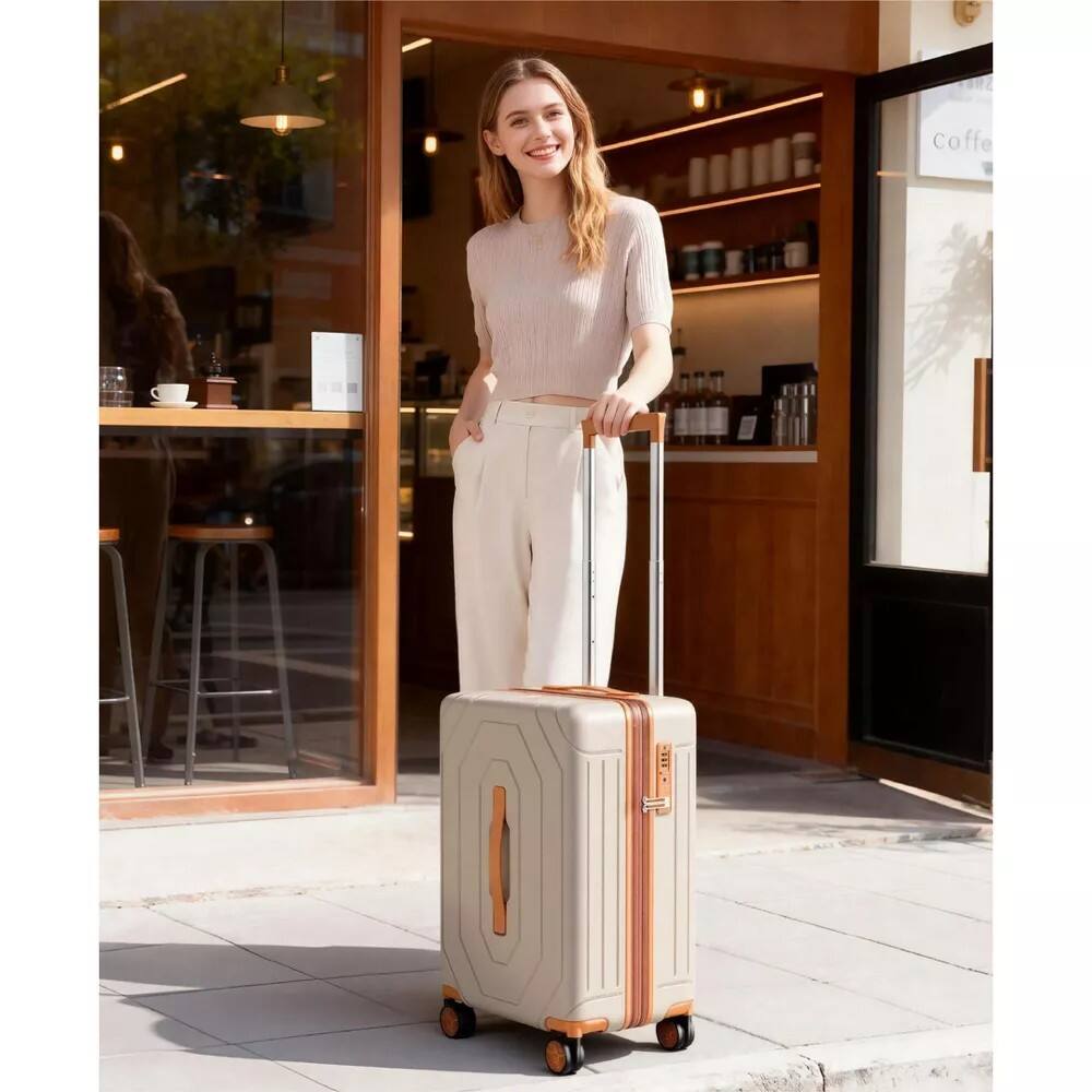 Left. SKONYON - Luggage Set with Backpack 20 Inch Carry On Hardshell Suitcase with Spinner Wheels and TSA Lock - White+Black.