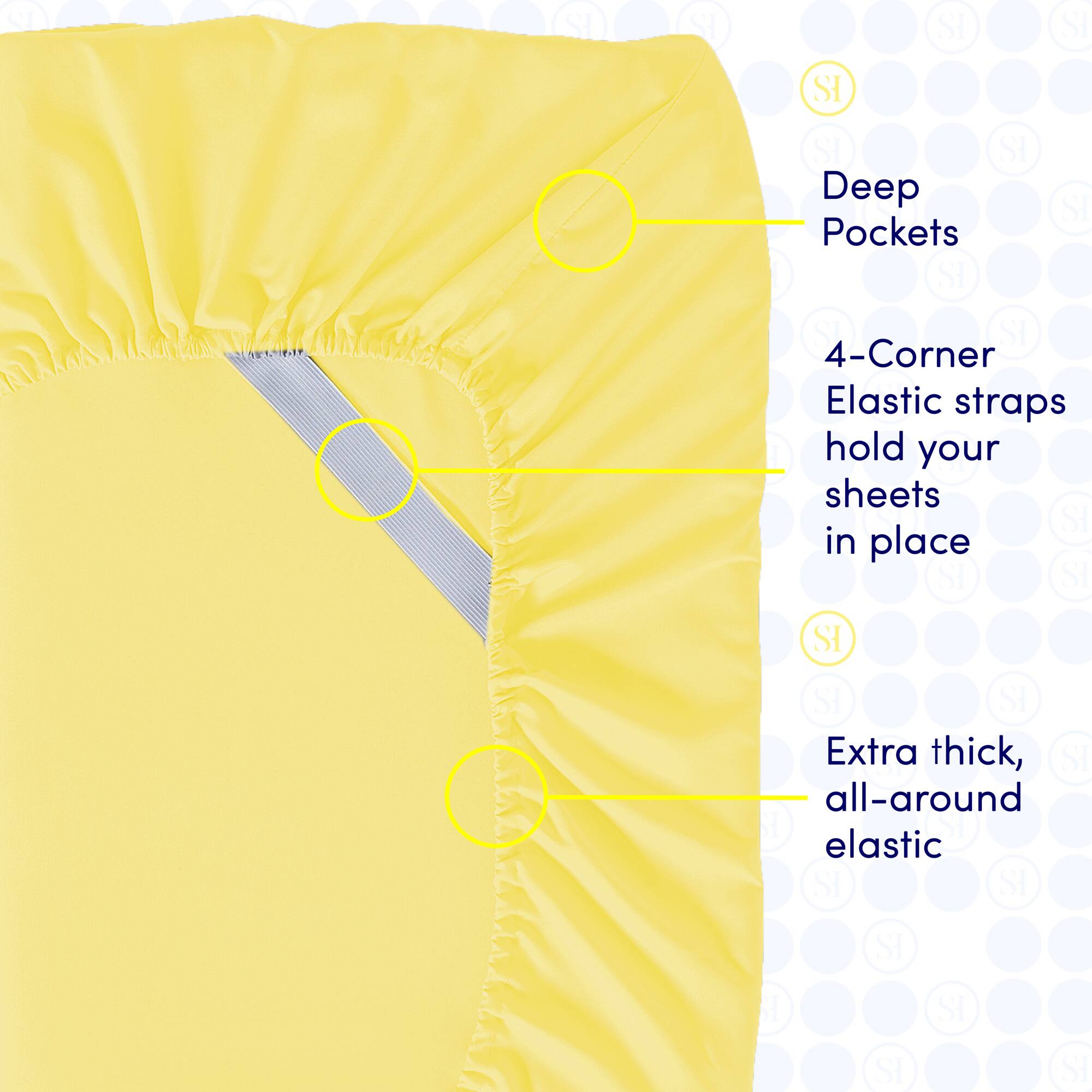 - Deep Pockets
- 4-Corner Elastic straps hold your sheets in place
- Extra thick, all-around elastic