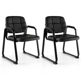 WELLFOR - Set of 2 Waiting Room Chair Home Office PU Leather Guest Chairs - Black