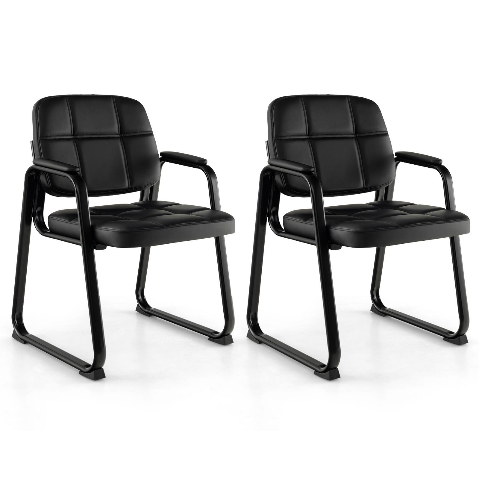 Front. WELLFOR - Set of 2 Waiting Room Chair Home Office PU Leather Guest Chairs - Black.