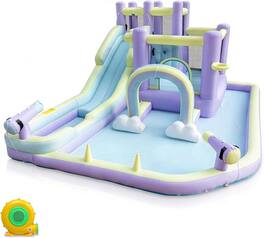 Winado - Inflatable Bounce House with Rainbow Arch and Extra Long Water Slide | Outdoor Bouncy Castle, Included 750W Blower,