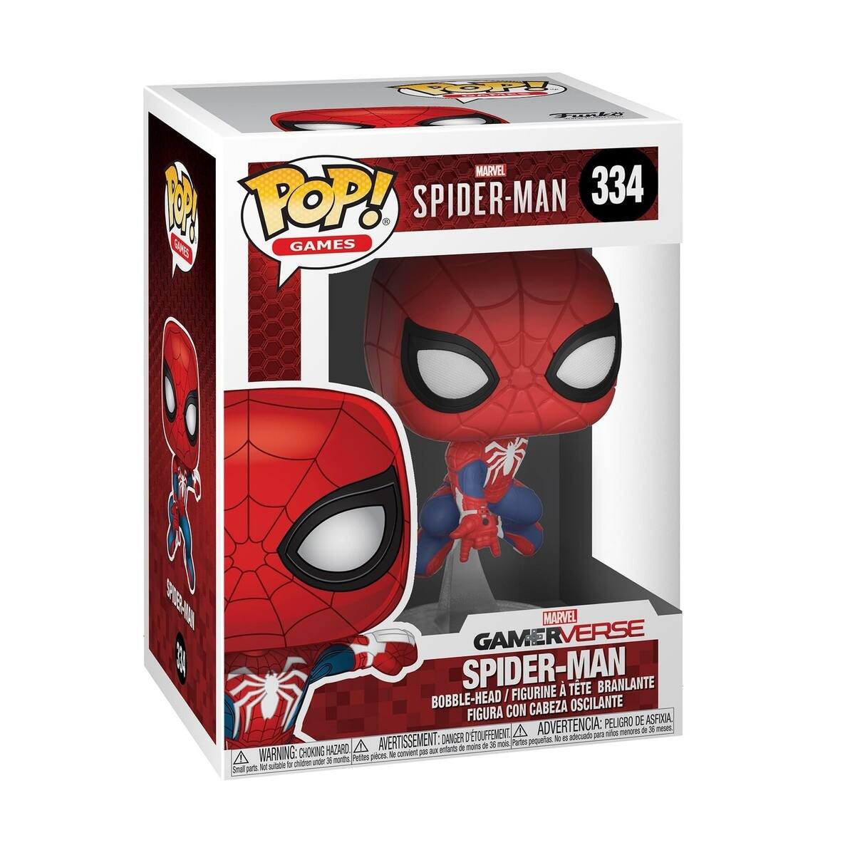 Funko MARVEL 28 POP! SPIDER-MAN 334 GAMES  
MARVEL GAMERVERSE SPIDER-MAN / FIGURINE À TÊTE BRANLANTE BOBBLE-HEAD CON CABEZA OSCILANTE FIGURA PELIGRO DE ASFIXIA, DANGER  
AVERTISSEMENT: 2 36 mois, Partes pequeñas. HAZARD enfants de moins de 36 mois, Petites pièces.  
WARNING: CHOKING HAZARD - Small parts. Not for children under 3 years.