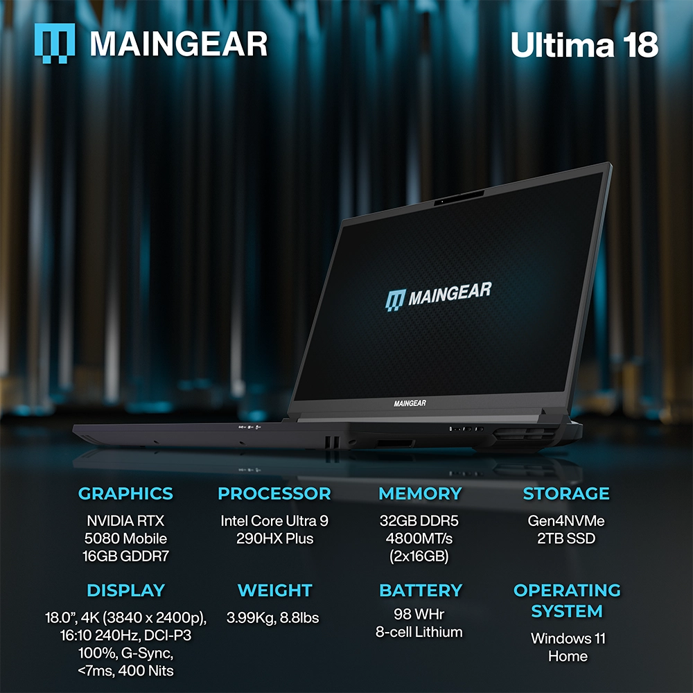 MAINGEAR Ultima 18 | RTX 5080 Gaming Laptop Intel Core Ultra 9 290HX ...