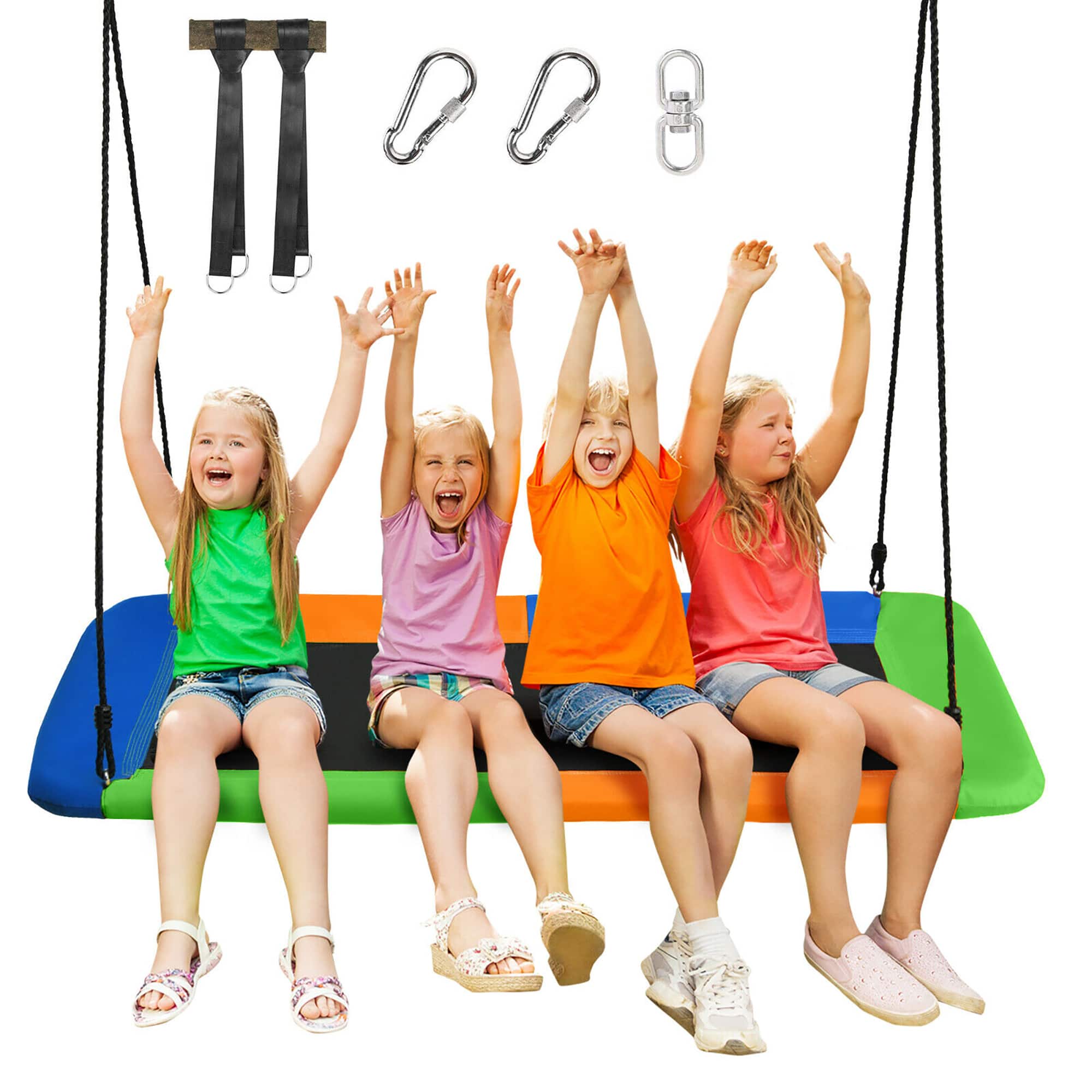 Costway - 700lb Giant 60" Platform Tree Swing Outdoor w/ 2 Hanging Straps - Multicolour