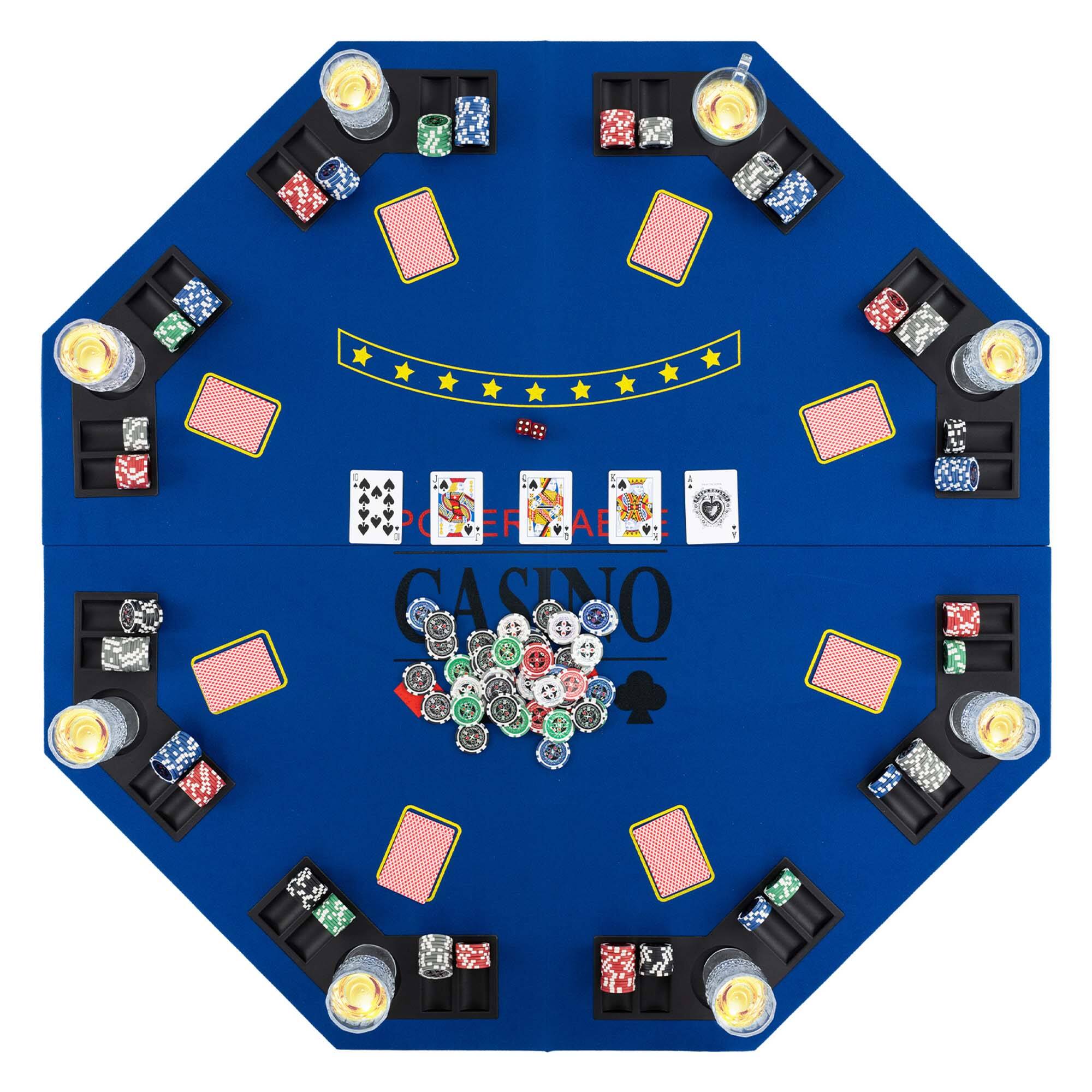 Costway - 48" Poker Table Top - 8 Player Foldable Texas Holdem Poker Table Topper - Blue