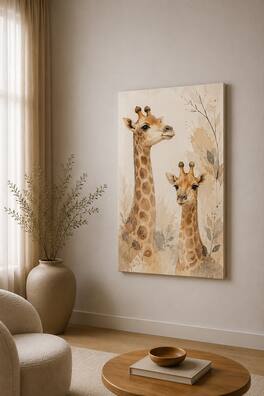 FC Design - Large Gentle Giraffe Duo Canvas Print 24x36"-Ready-to-Hang Safari Nursery Animal Art Painting Home Wall Décor - MultiColor
