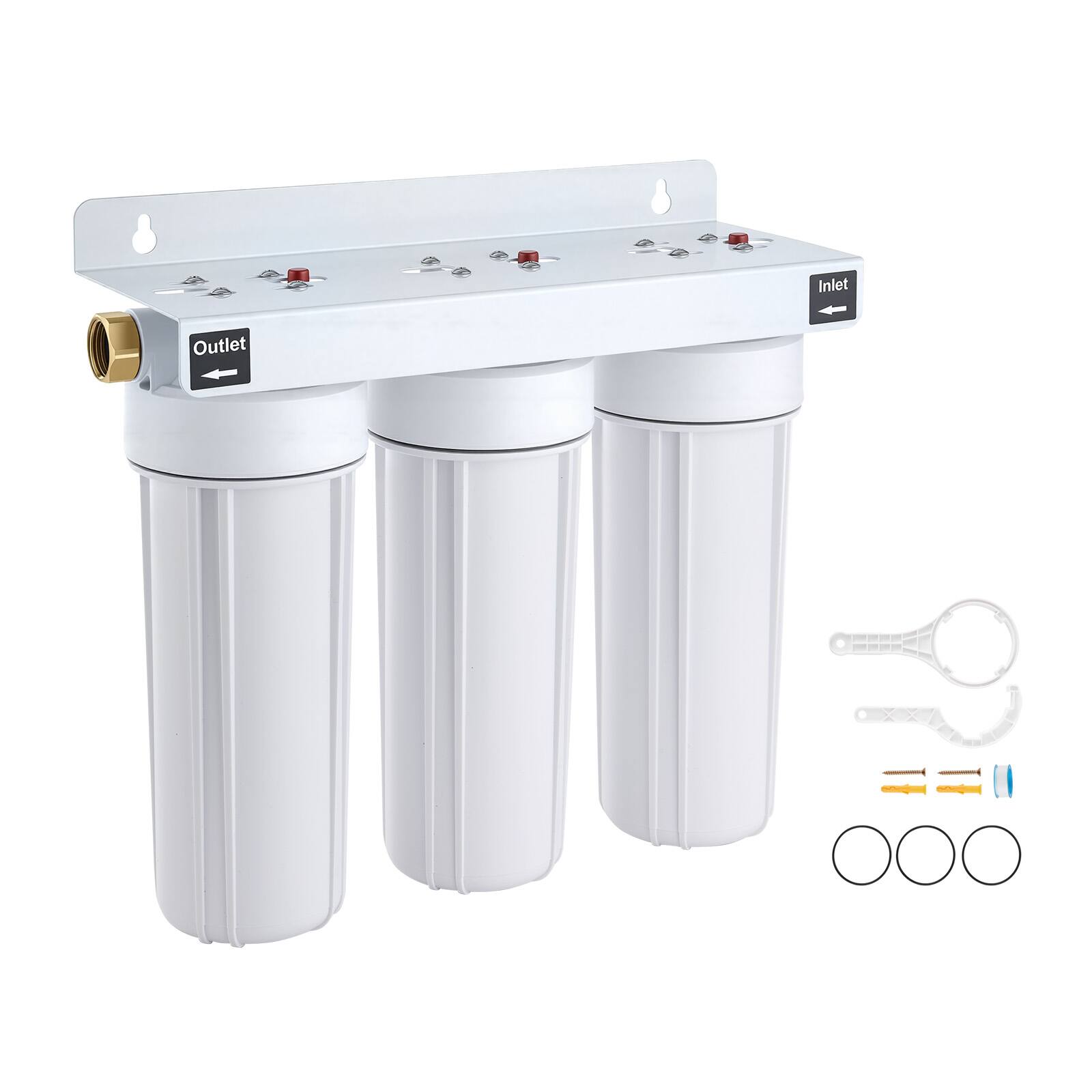 VEVOR - RV Water Filter System, 5-Micron 3 Stage Premium RV Water Filtration System Replacement with Three Cartridges for RVs - White
