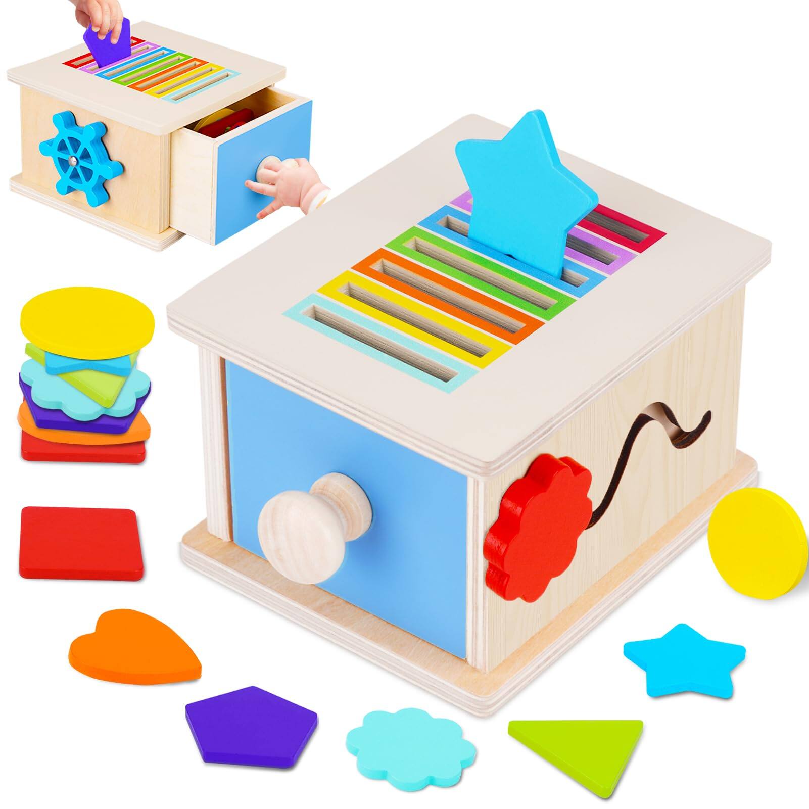 Front. PARKER SLATER - Montessori Box Toys For 1 2 3 Year Old  Wooden 1-3 Color Sorting Stacking Sensory Ages 2-3 Easter Birthday FCSONU.
