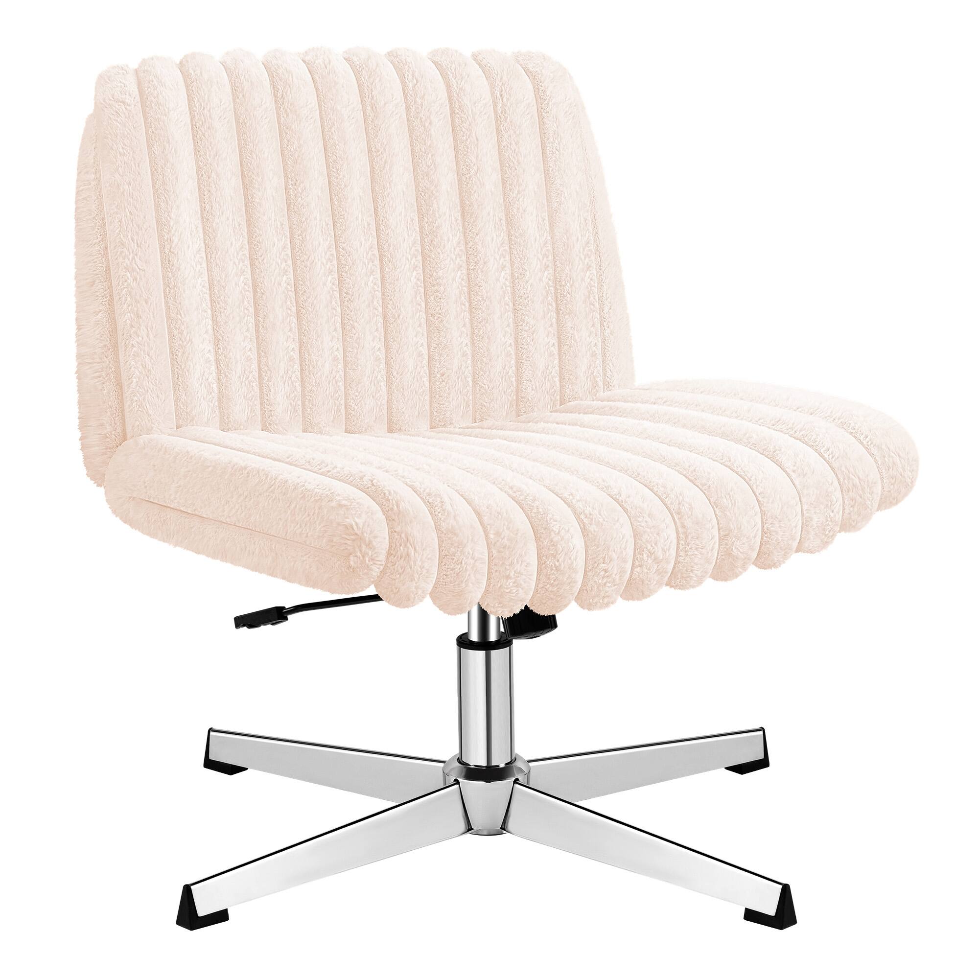Angle. Brick Attic - Armless Office Chair for Home&Bedroom,Ergonomic Plush Swivel Criss Cross Chair, Wide Vanity Makeup Chair - Pink.