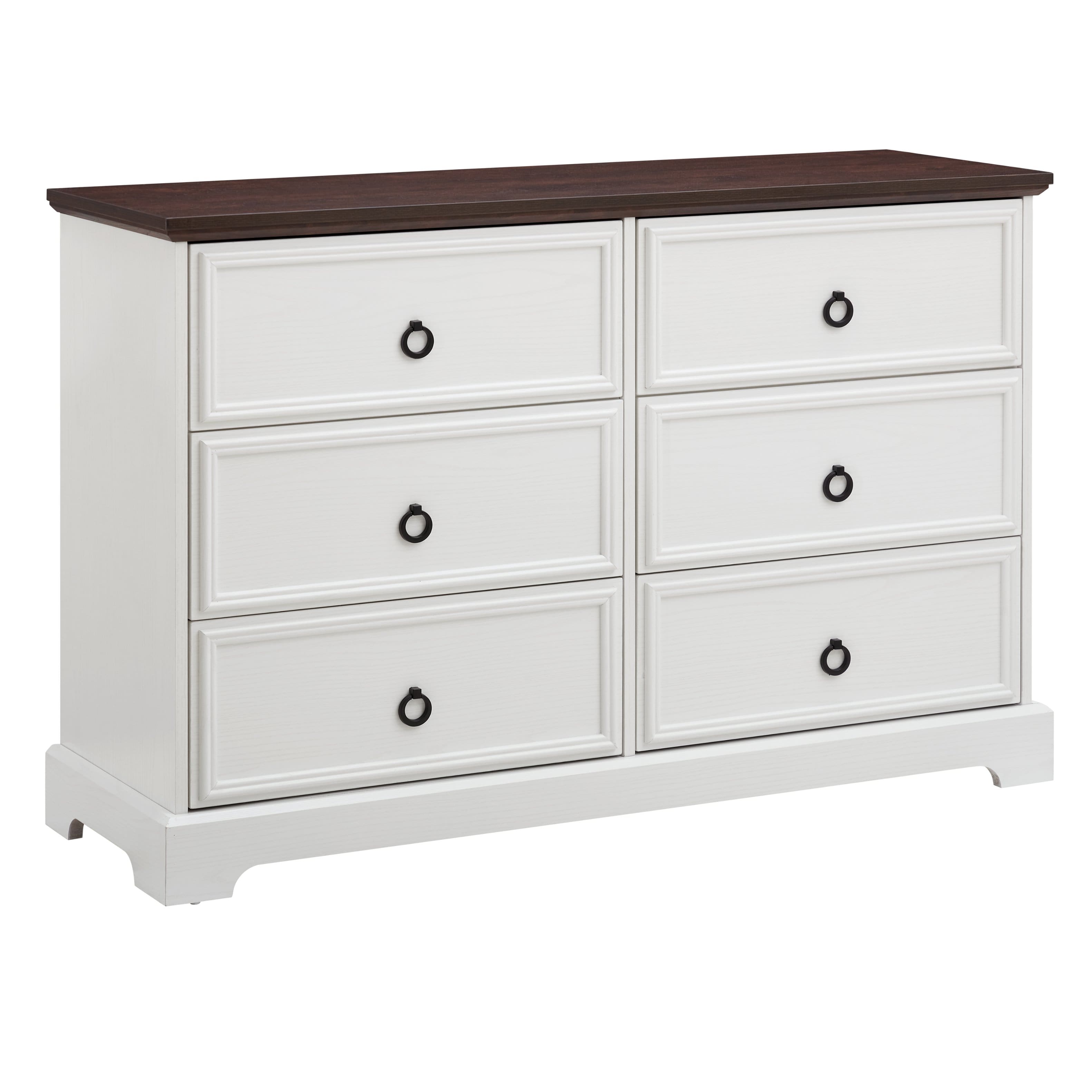 TinyHomie - Modern Farmhouse 6-Drawer Chest of Drawers Wooden Bedroom Drawer Dresser with 6 Storage Drawers 6 Drawer Dresser Chests - White