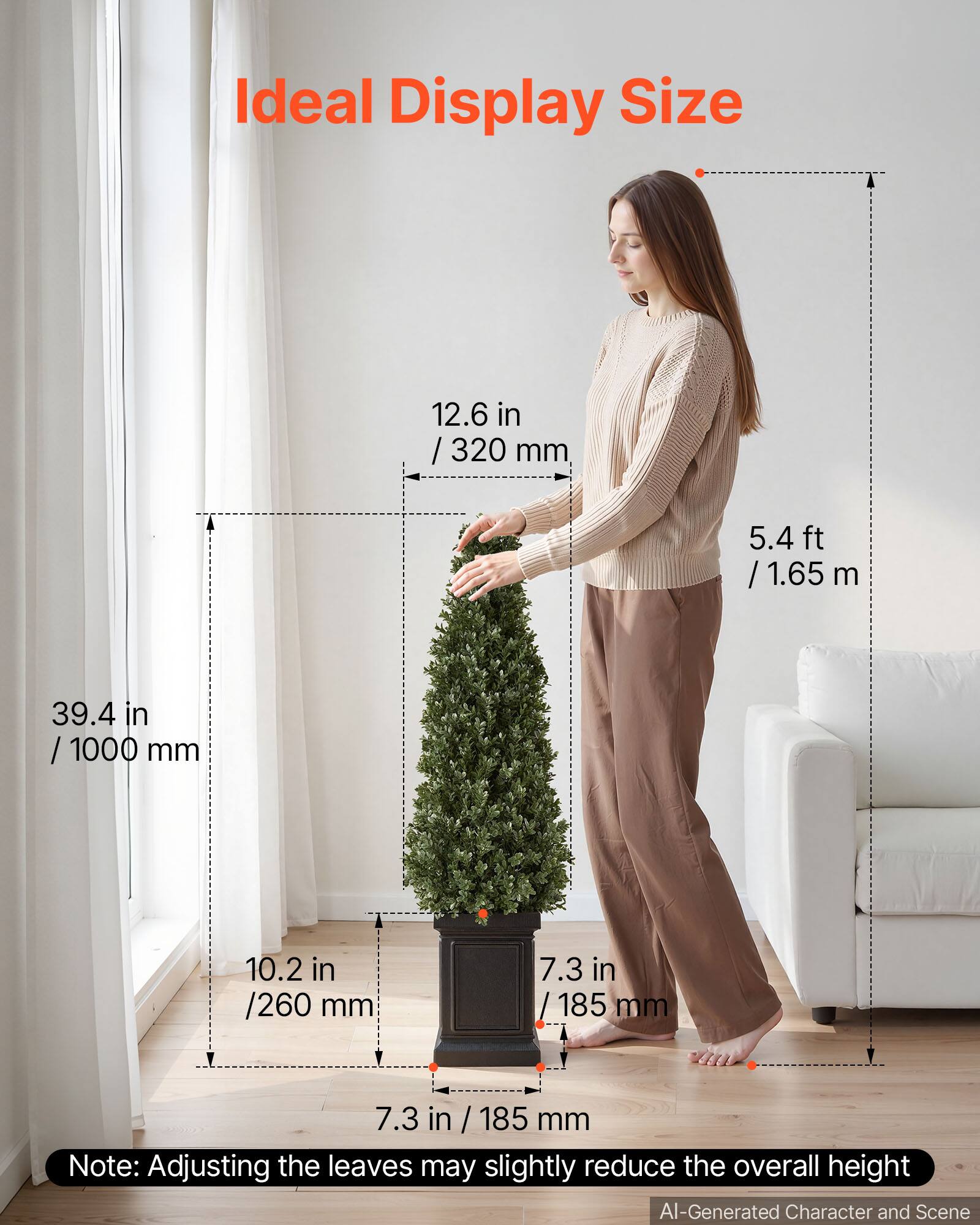 Ideal Display Size
12.6 in / 320 mm
5.4 ft / 1.65 m
39.4 in / 1000 mm
10.2 in / 260 mm
7.3 in / 185 mm
7.3 in / 185 mm

Note: Adjusting the leaves may slightly reduce the overall height

AI-Generated Character and Scene