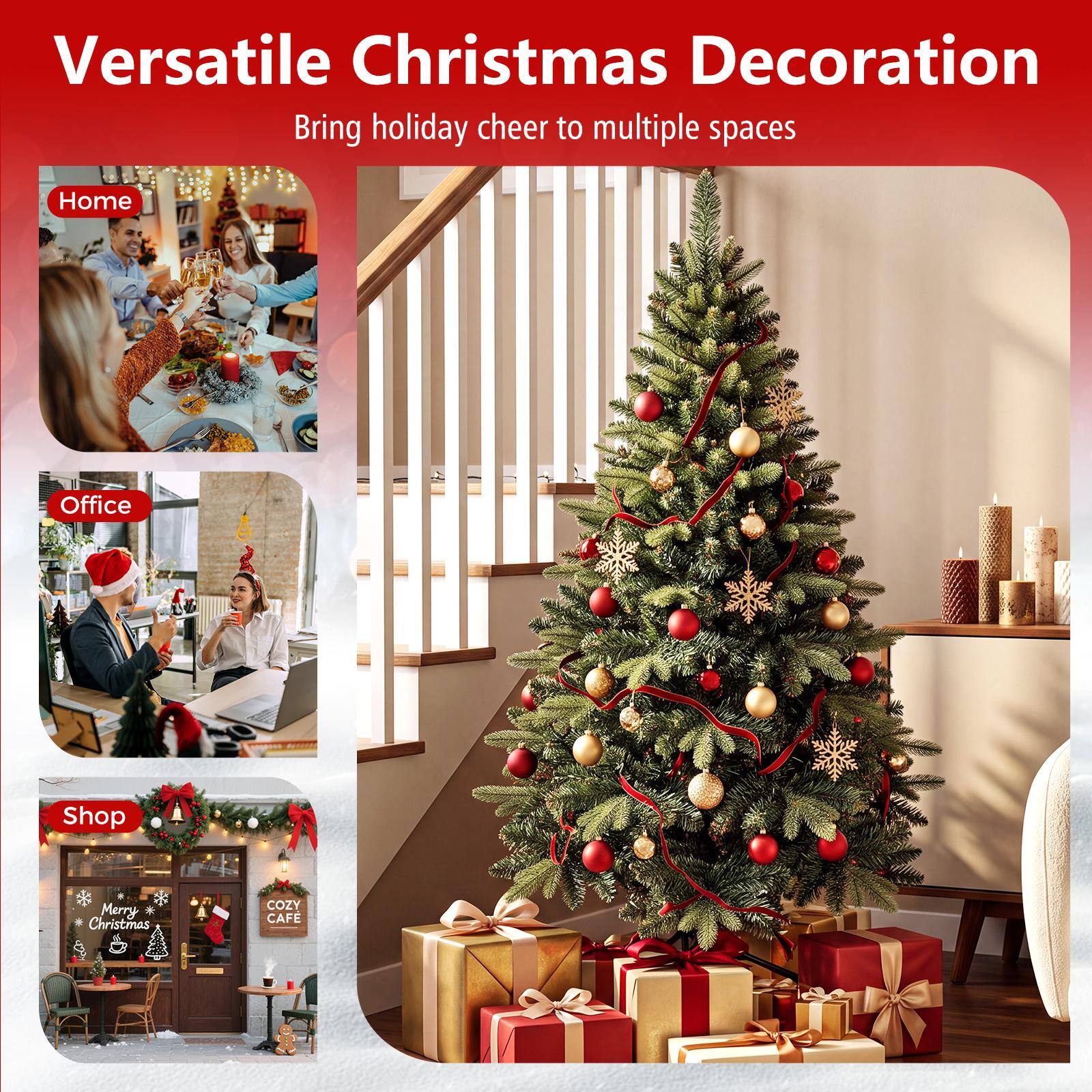 Versatile Christmas Decoration  
Bring holiday cheer to multiple spaces

Home  
Office  
Shop  
Merry Christmas  
COZY CAFE